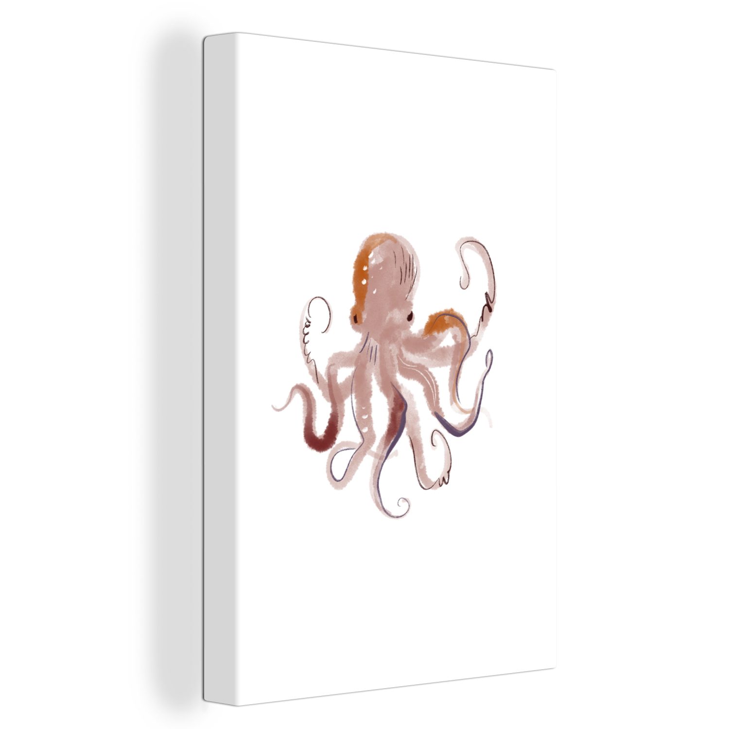 OneMillionCanvasses® Leinwandbild Oktopus - Meer - Aquarell - Zeichnung, (1 St), Leinwandbild fertig bespannt inkl. Zackenaufhänger, Gemälde, 20x30 cm