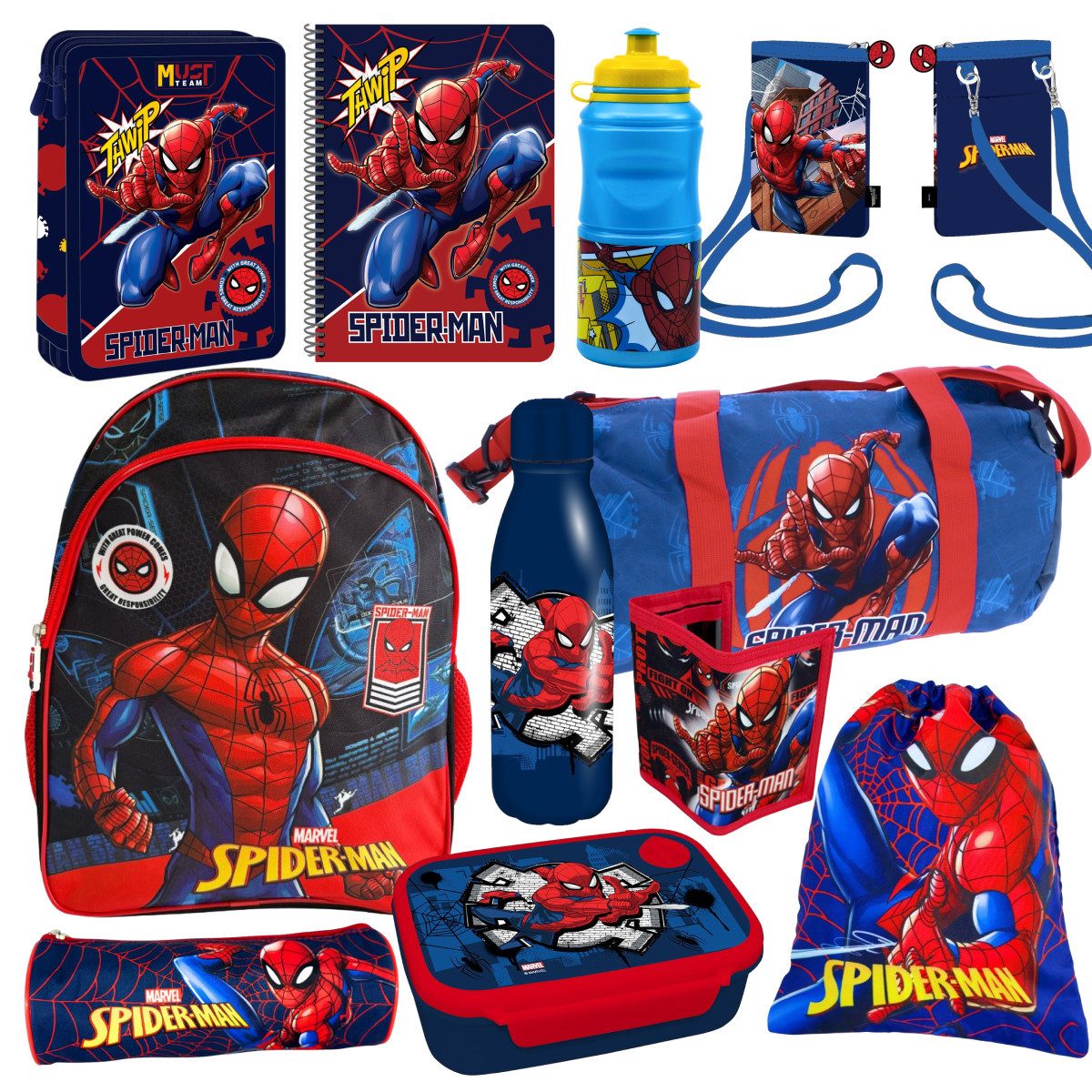 Spiderman Schulrucksack Spider-Man Schulset XXL 11-teilig mit Rucksack für Schule & Freizeit (11-tlg)