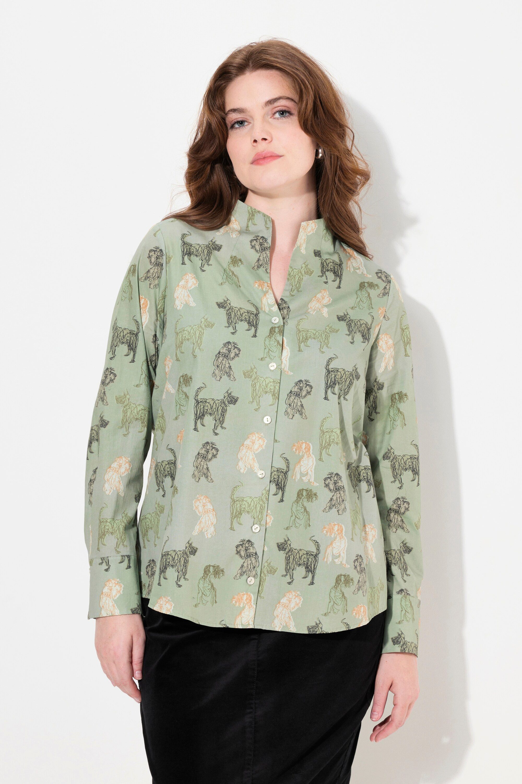Ulla Popken Longbluse Bluse Landhausdruck Kelchkragen günstig online kaufen