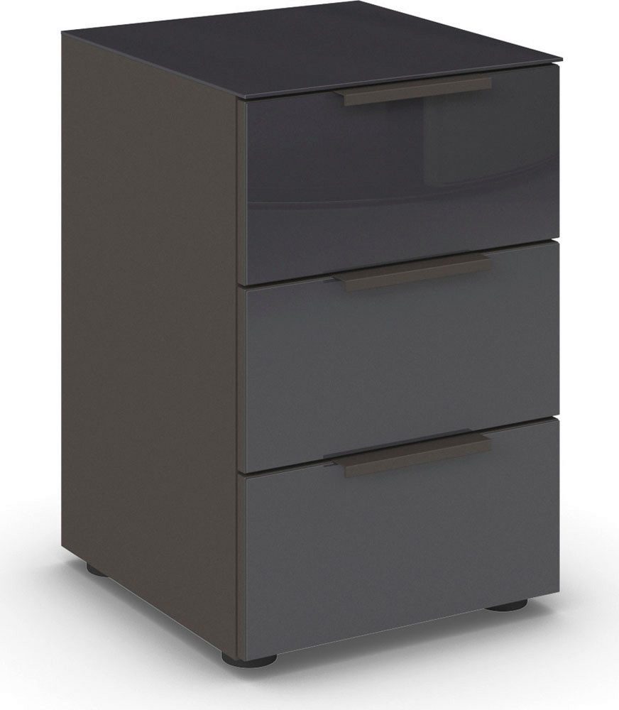 rauch Nachtkommode Nachttisch Nachtschrank Nachtkonsole FLIPP mit Glasfront (Breite 40 cm), mit 3 Schubladen und Soft-Close-Funktion, Oberboden und Front Glas