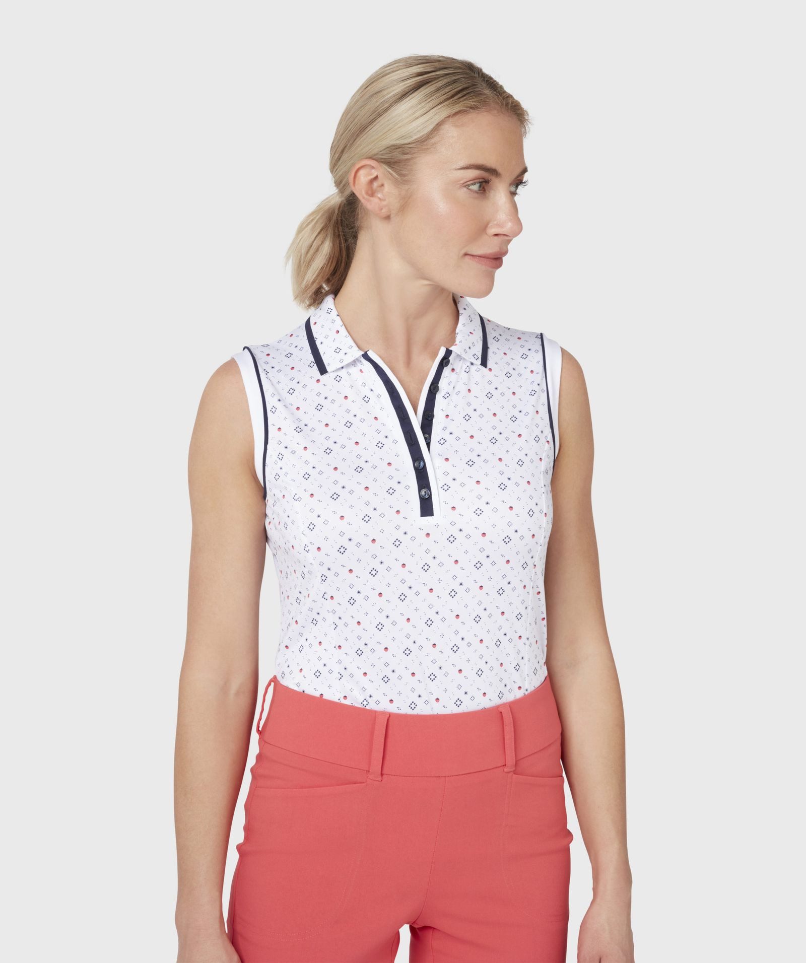 Callaway Poloshirt Callaway Golf Allover Geometric Strawberry Polo Poloshirt Damen (1-tlg) feuchtigkeitsableitende Opti-Dri™-Technologie