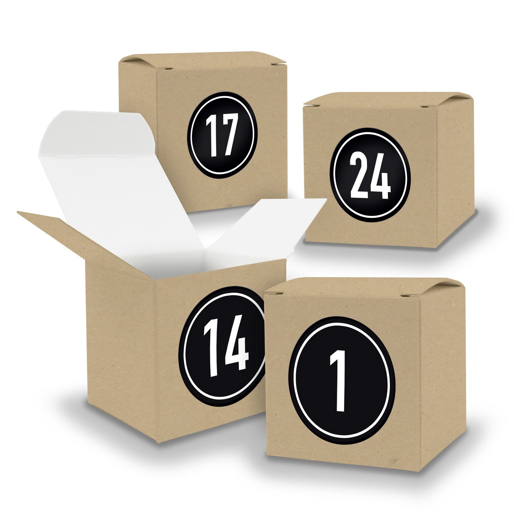 itenga befüllbarer Adventskalender Adventskalender zum Füllen 24x Würfel 6,5cm BRAUN + Sticker V05 Z08