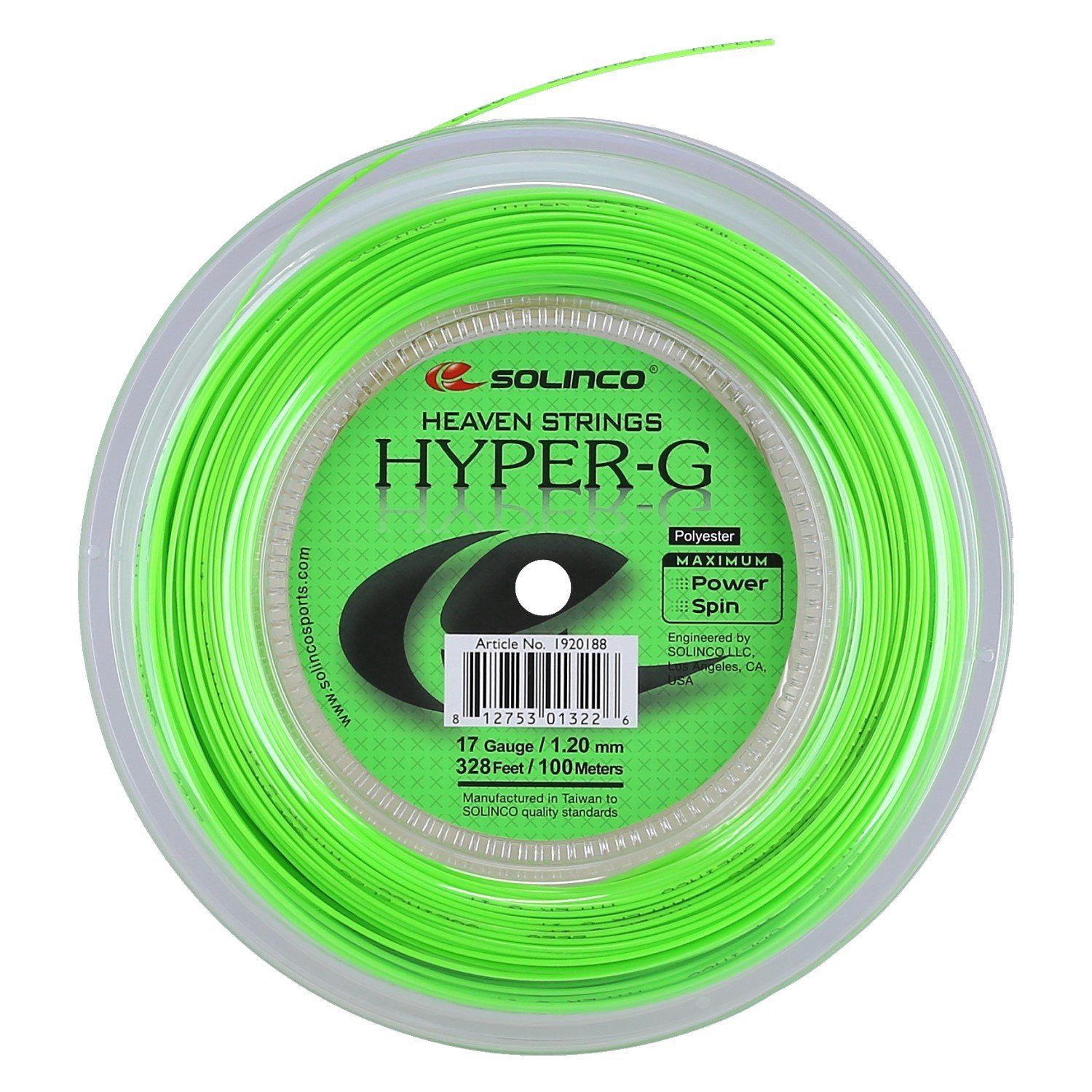 Tennissaite Hyper G (Haltbarkeit+Power) grün 100m Rolle