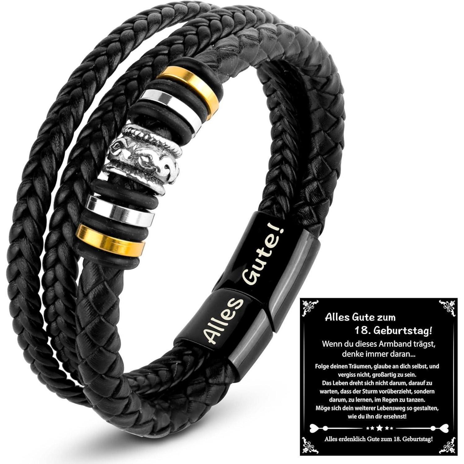 Shoppawhile Lederarmband Armband 18. Geburtstag Junge Leder Herren Geschenk Set Box