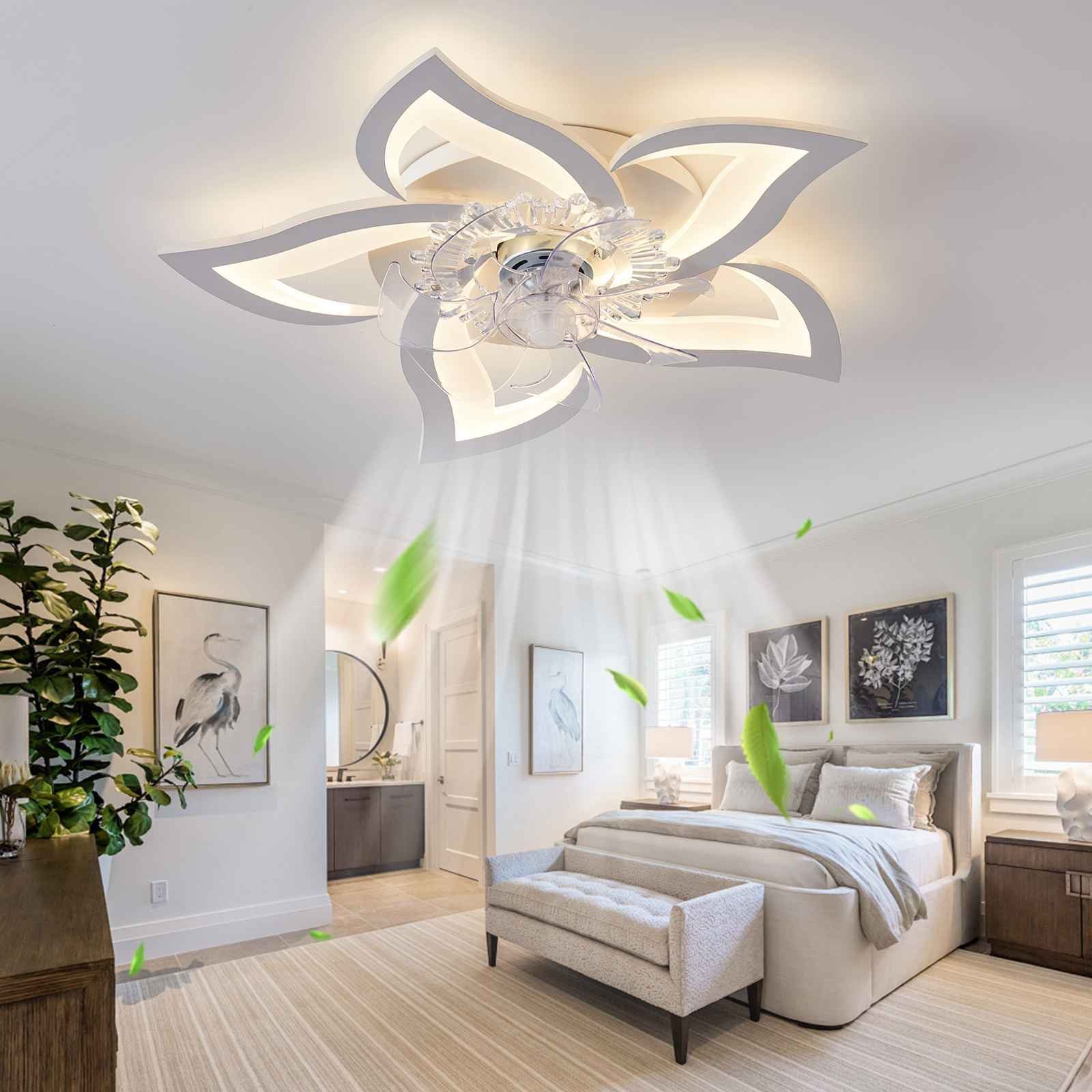 BBWL Deckenventilator mit LED Licht Blütenform, APP Steuerung, dimmbar 3000-6500K, 6 Stufen, Sommer Winter Funktion