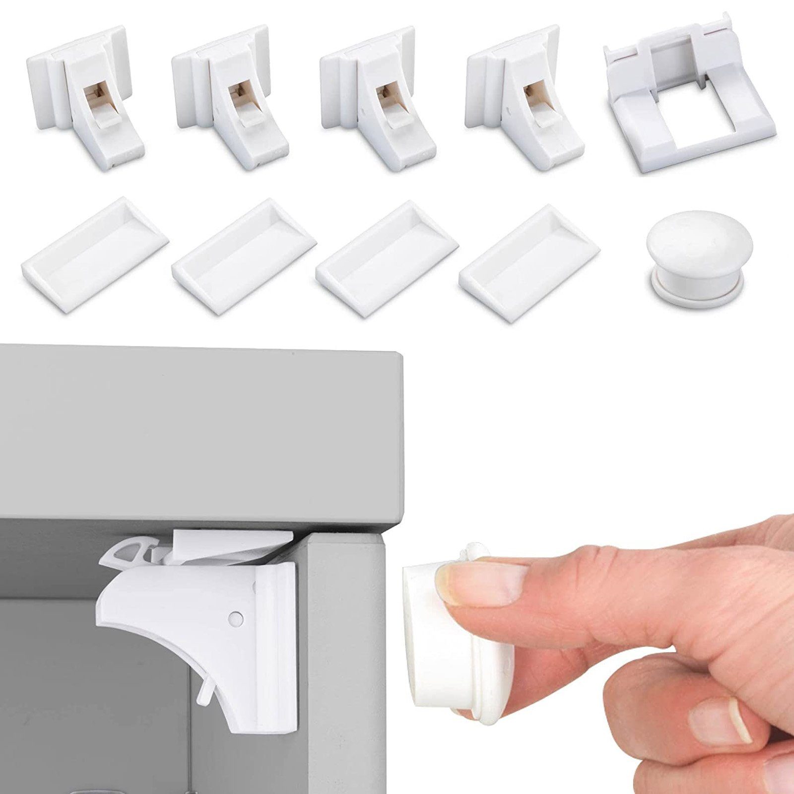 Maximex Kindersicherung Schranksicherung Schrankschloss Schubladensicherung, Unsichtbar Magnetisch 4 Schlösser & 1 Schlüssel