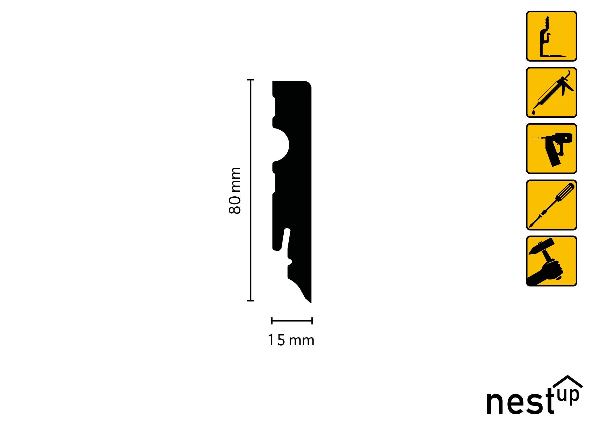 nestup Sockelleiste 1.5 cm, H: 1 NUS084 weiß 15x80x2500mm, Kiefer foliert, cm, Sockelleiste, Stück - L: 250