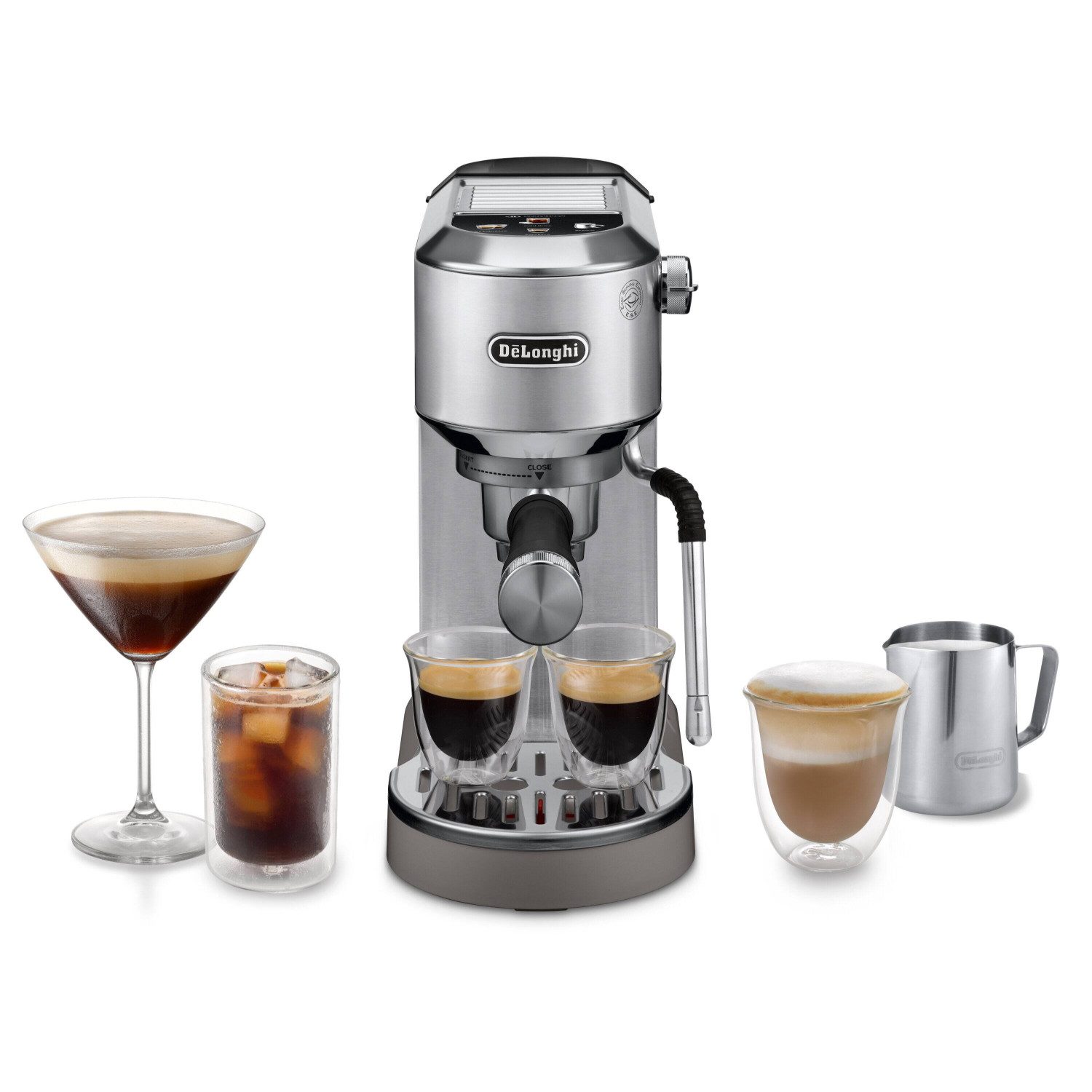De'Longhi Espressomaschine Dedica Duo EC890.M - Espresso & Cold Brew, 15 Bar, Touch-Buttons, Cold Brew in unter 5 Minuten, 15 cm breit, 1,1L, inkl. Milchschaumdüse