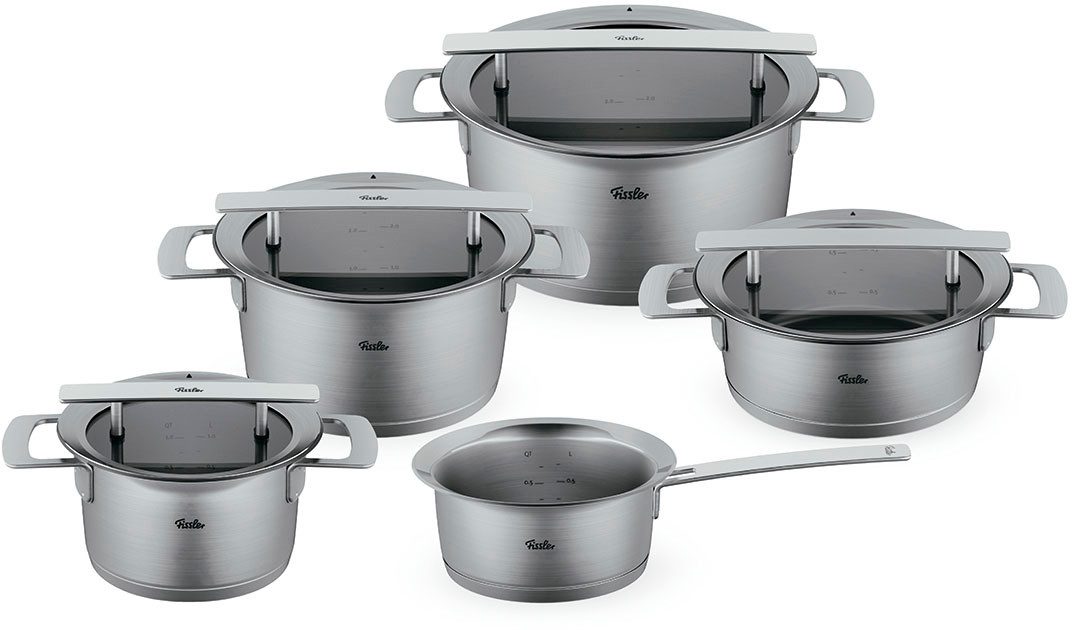 Fissler Topf-Set Phi Collection, Edelstahl 18/10 (Set, 5-tlg., Kochtopf 16/20/24cm; Bratentopf 20cm; Stielkasserolle 16cm ohne Deckel), cookstar Allherdboden; Edelstahl 18/10; Made in Germany