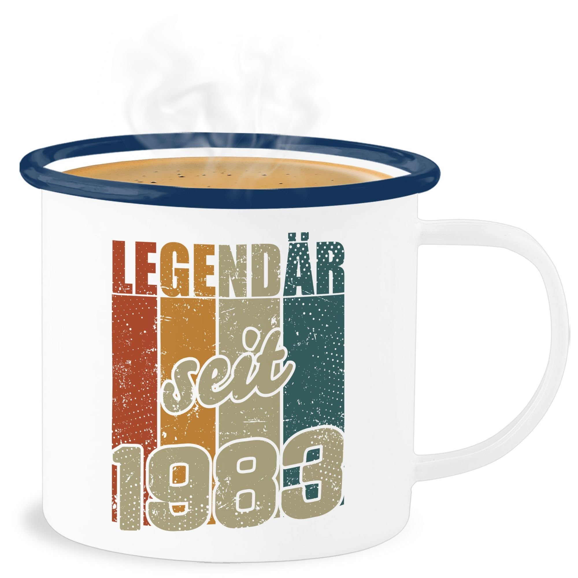 seit 1 Blau Becher - Vintage Shirtracer Farben, Tasse Geburtstag Stahlblech, Legendär 40. 1983 Weiß