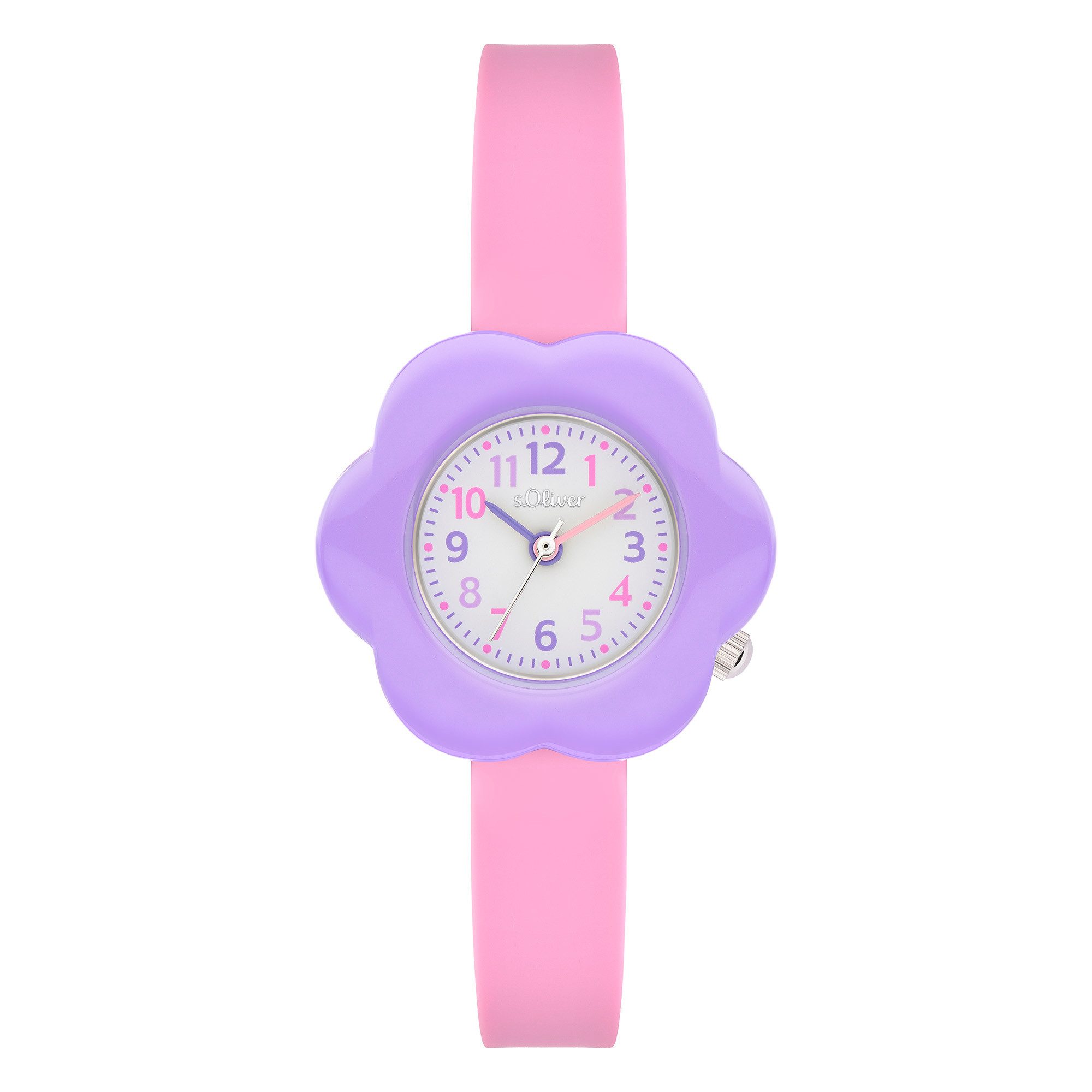 s.Oliver Flower Power SO-4522-PQ, Armbanduhr, Silikonarmband, Kinderuhr, Mädchen, analog