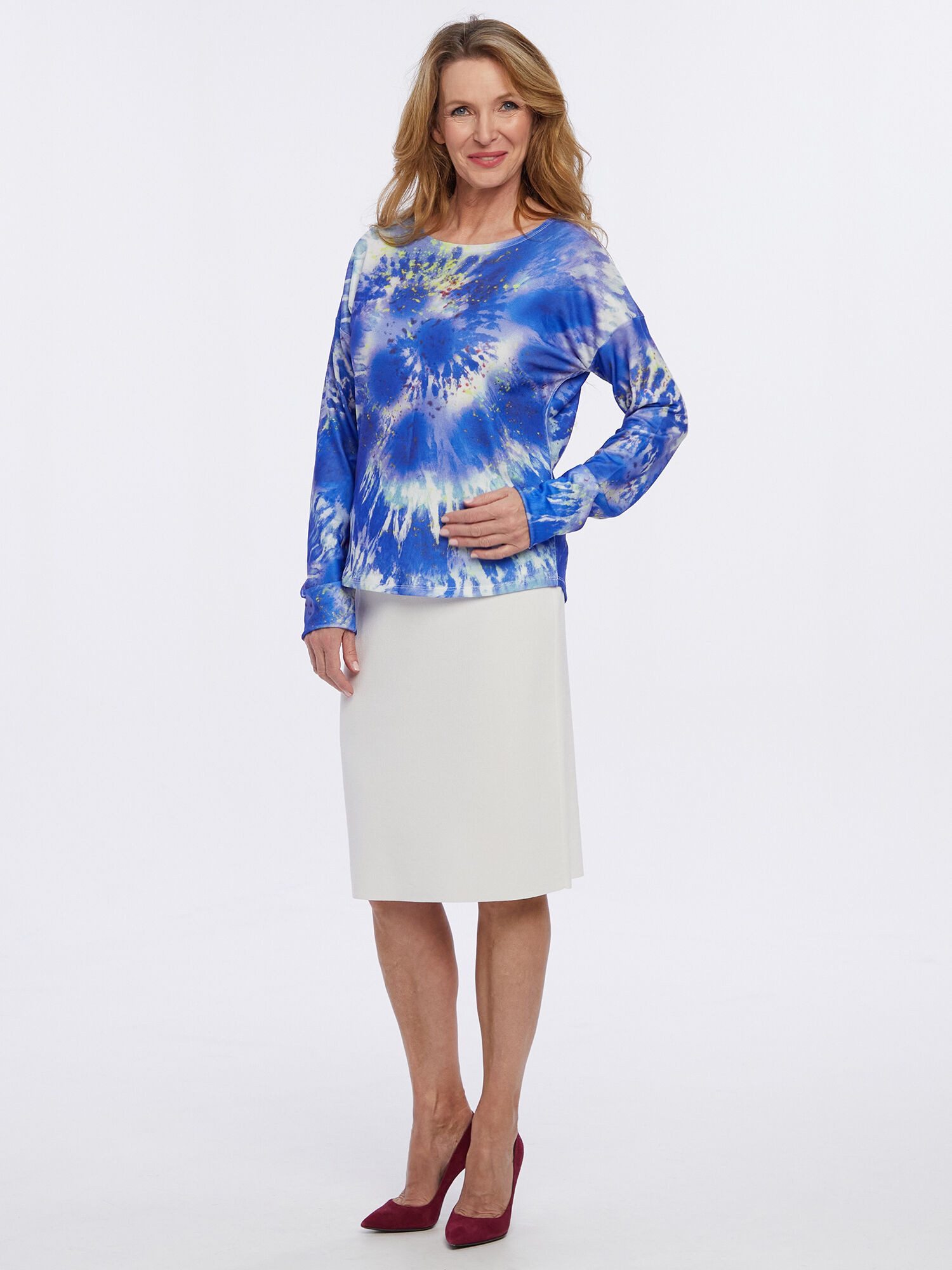 PUNTO & FILO Strickpullover Sweatshirt figurumspielend mit Batikdruck