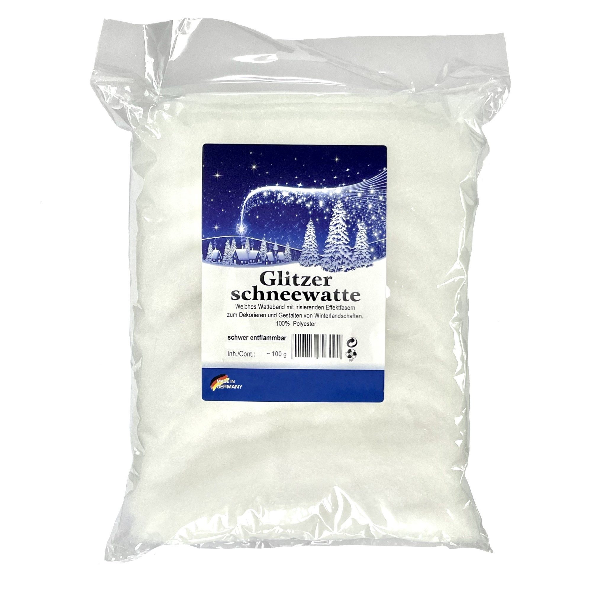 Erwin Hennecken GmbH Ремесленный войлок SCHNEEWATTE, Dekoschnee, Schnee mit leichtem GLITZER-Effekt 100g
