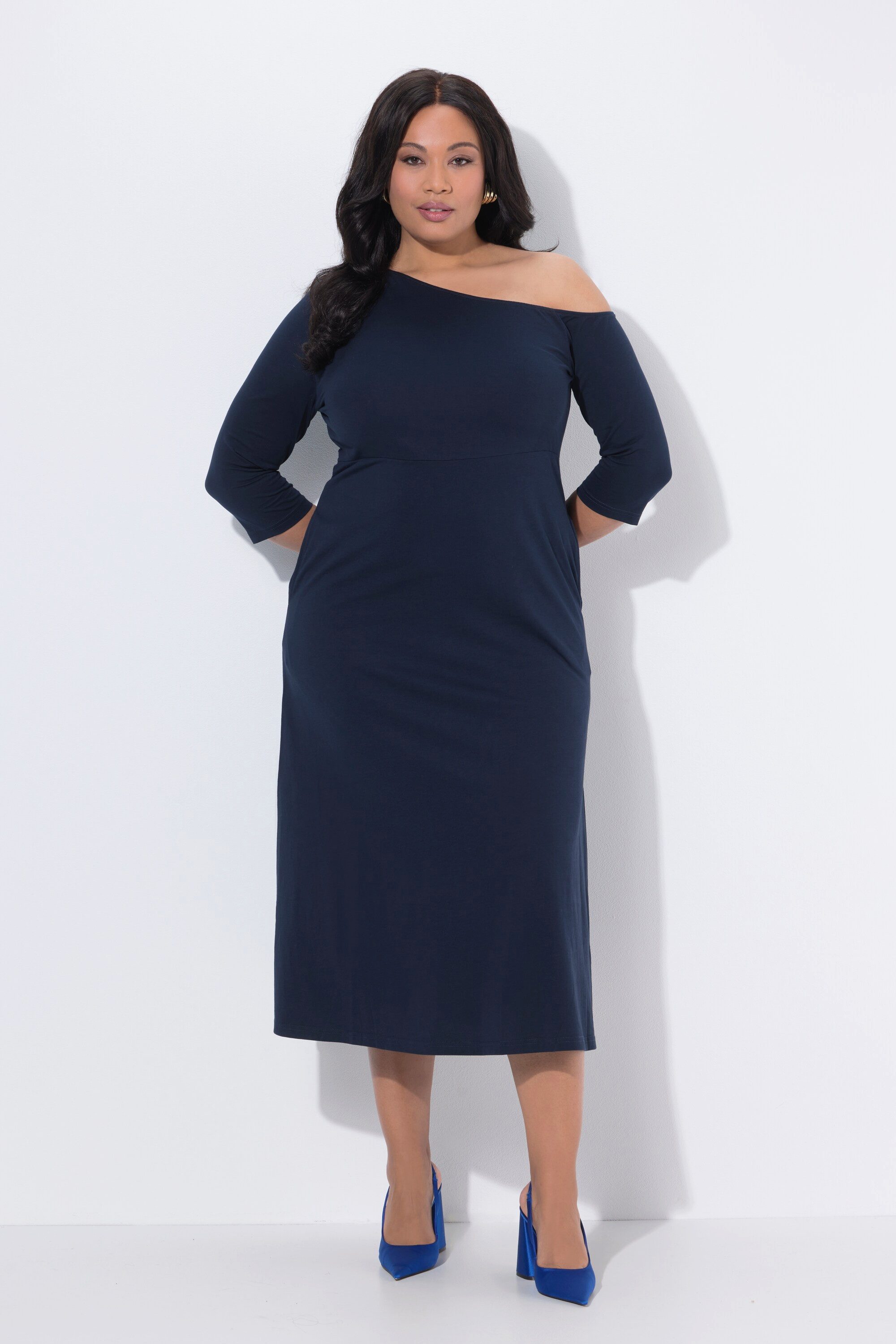 Maxikleid Maxikleid links schulterfrei A-Linie 3/4-Arm