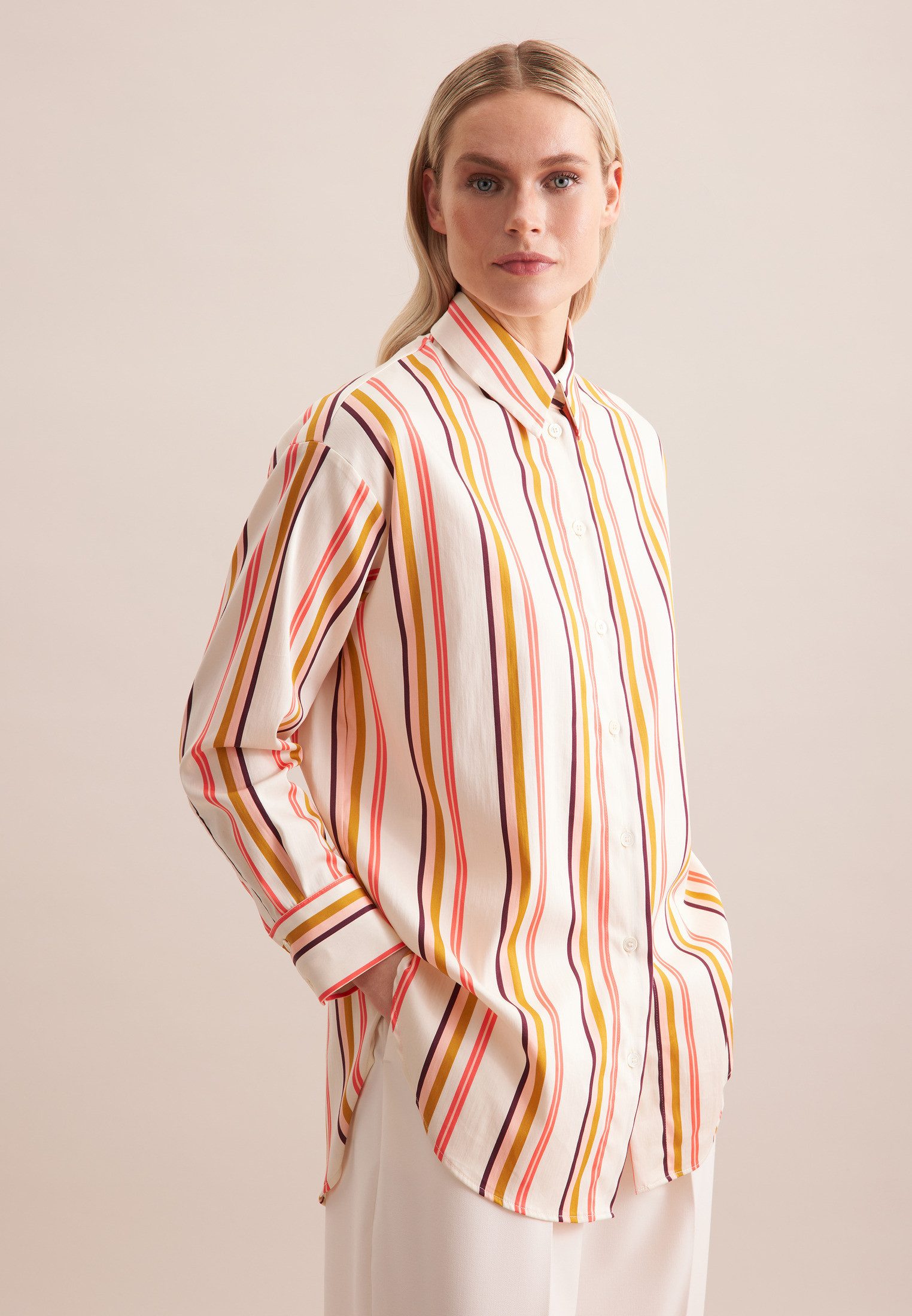 seidensticker Longbluse Schwarze Rose 1/1 Kragen Streifen