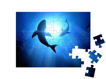 puzzleYOU Puzzle Zwei kreisende weiße Haie, 48 Puzzleteile, puzzleYOU-Kollektionen Haie