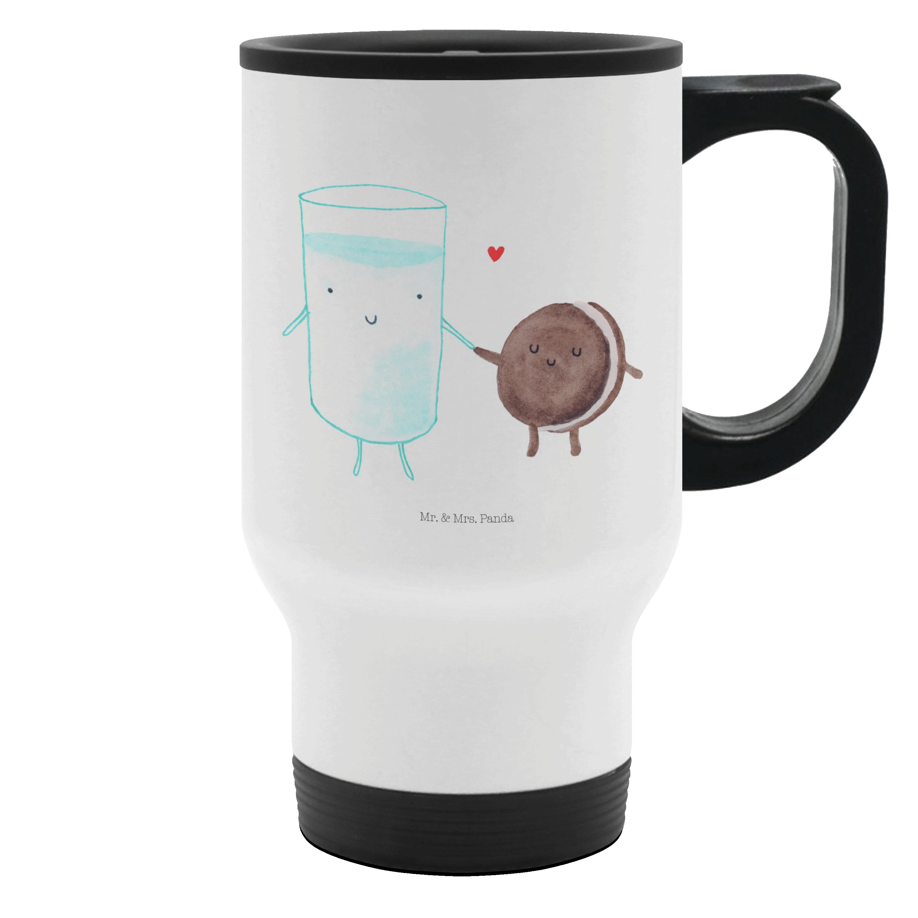 Mr. & Mrs. Panda Thermobecher Milch Keks, thermosbecher, Weiß, Edelstahl Trinkbecher, Outdoor Beche, Edelstahl, isolierbecher mit deckel Milk Teebecher