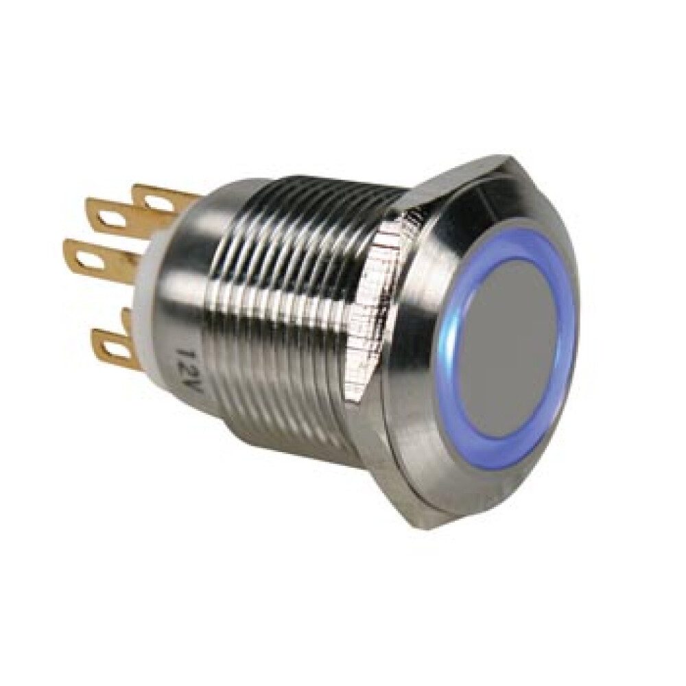 Sicherungsgerät DRUCKTASTER - EDELSTAHL - SPDT 1NO 1NC - BLAUE RINGBELEUCHTUNG - 19 mm