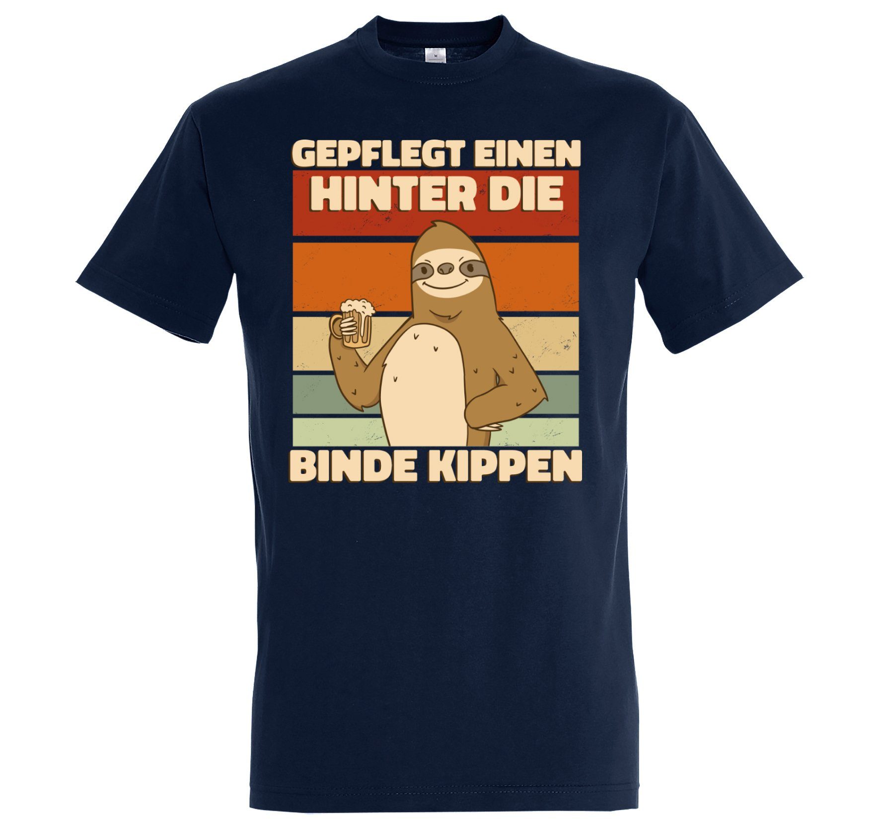 Print Spruch und Youth Fun-Look T-Shirt Designz GEPFLEGT HINTER lustigem EINEN KIPPEN Print-Shirt DIE Navyblau Herren mit BINDE