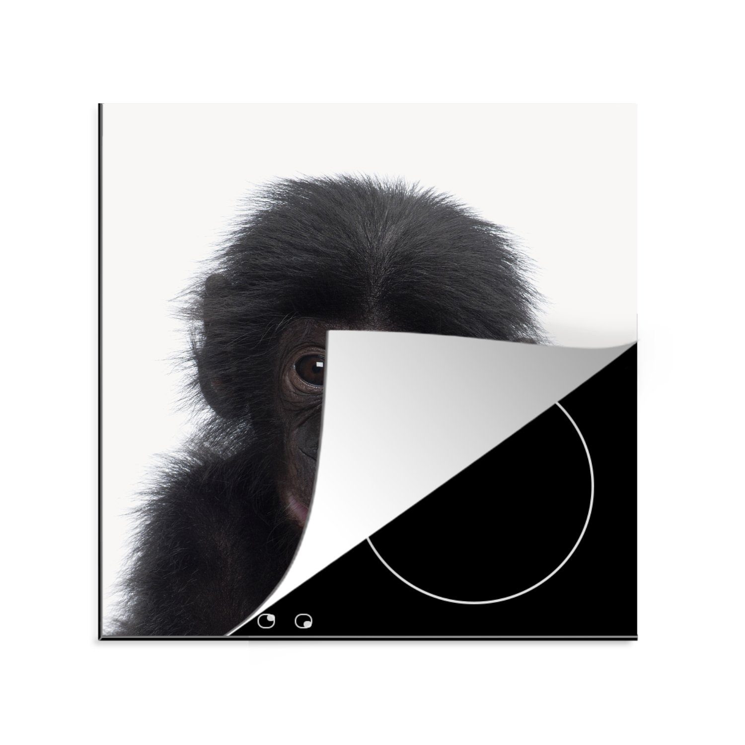 MuchoWow Herdblende-/Abdeckplatte Schimpanse - Tiere - Rosa, Vinyl, (1 tlg), 78x78 cm, Ceranfeldabdeckung, Arbeitsplatte für küche