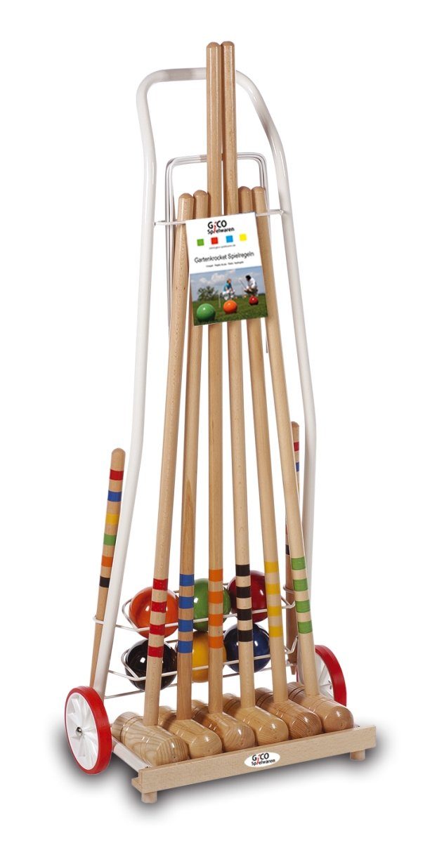 GICO Spielzeug-Gartenset GICO Krocket Set Family 6 Spieler Transportwagen 80&100 cm - 3136, Schläger:4x80cm,2x100cm