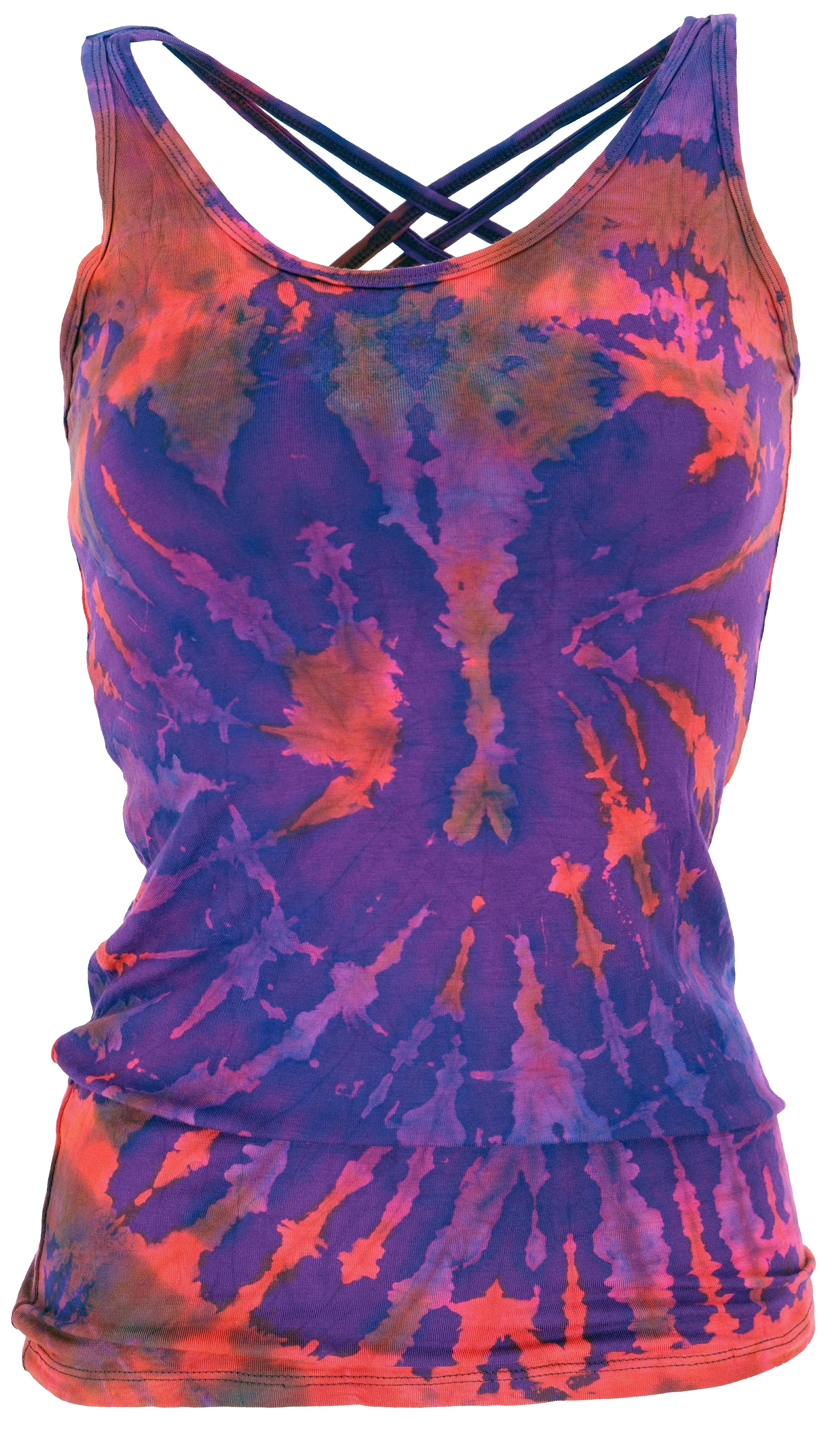 Guru-Shop T-Shirt Sommerliches Batik Yoga Top, Unikat Tie Dye Top.. Festival, Ethno Style, Hippie, alternative Bekleidung violett
