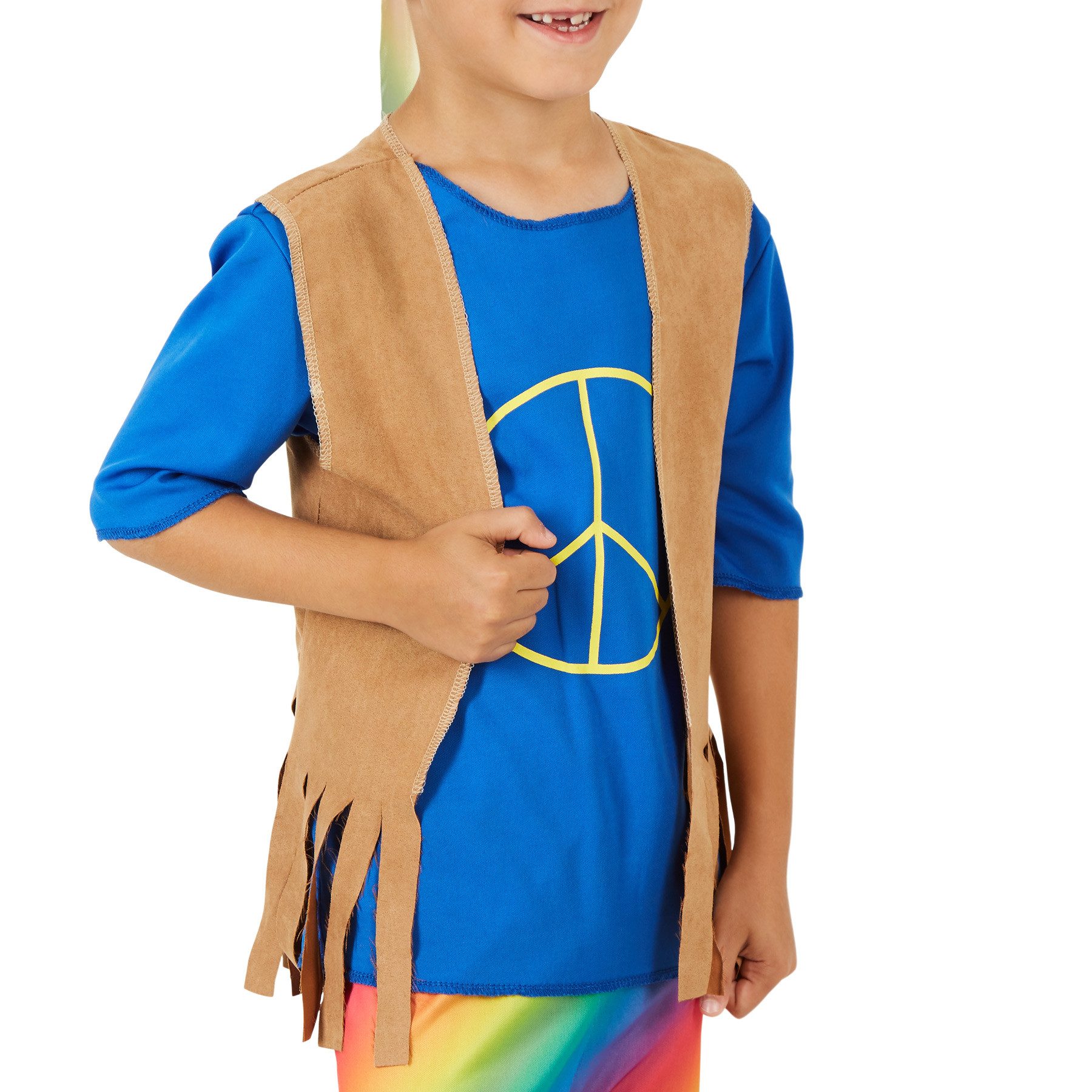 dressforfun Hippie-Kostüm Blumenkind/Friedensfreund, in der Farbe bunt, Gr. 104 (3-4 Jahre), Coole Verkleidung im Hippie-70er-Jahre-Look, Farbenfrohe Schlaghose