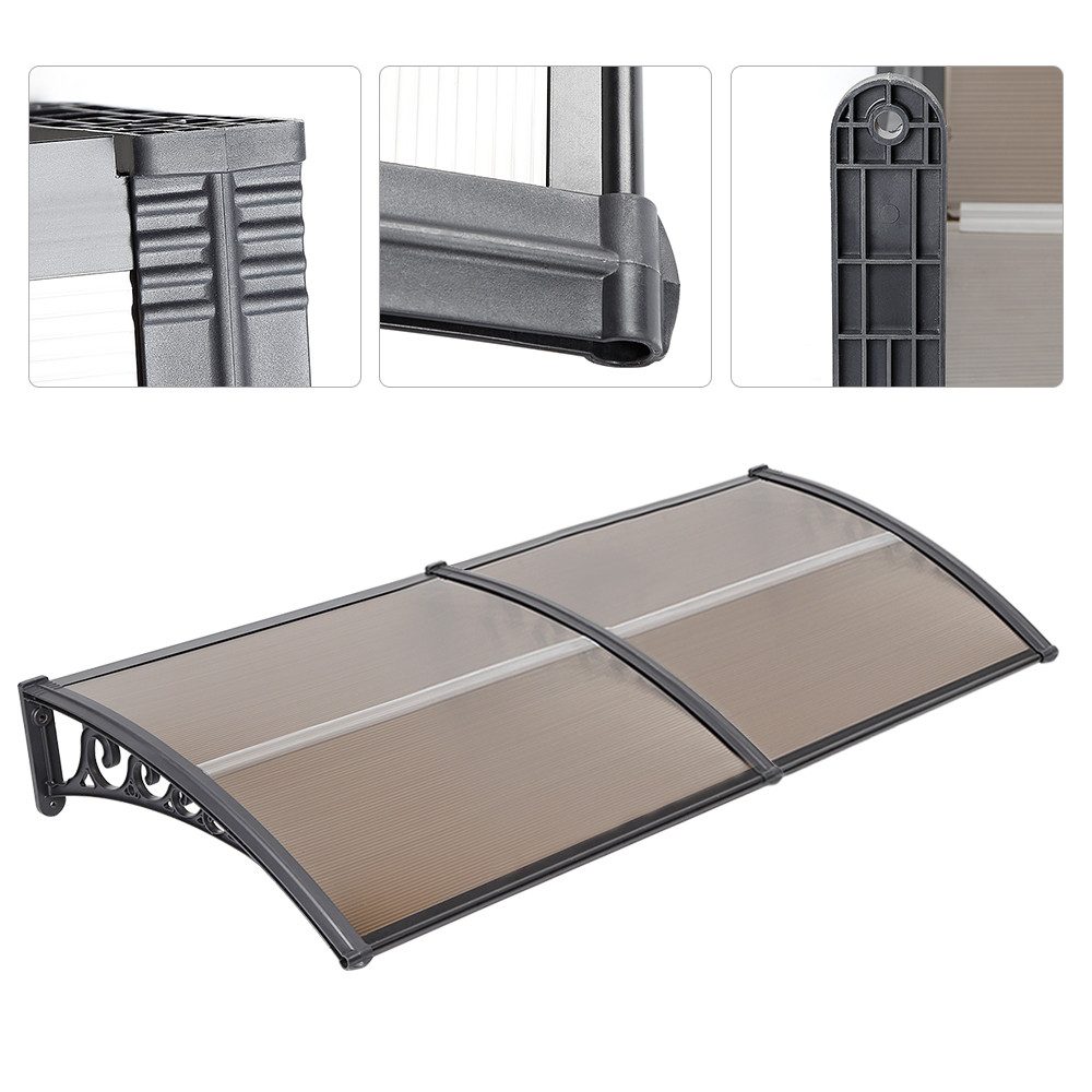 JEOBEST Vordach 100 x 300 cm Transparentes Pultbogenvordach Pultvordach, (Überdachung,1 St., Haustürvordach), UV-beständig, Braun+Schwarz