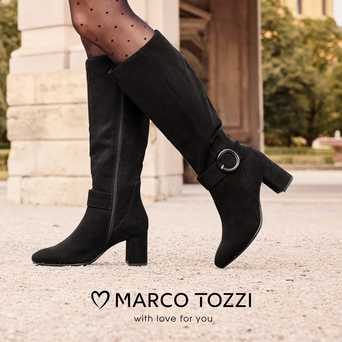 MARCO TOZZI Stiefel, Blockabsatz, Businessstiefel, Langschaftstiefel mit Zierschnalle