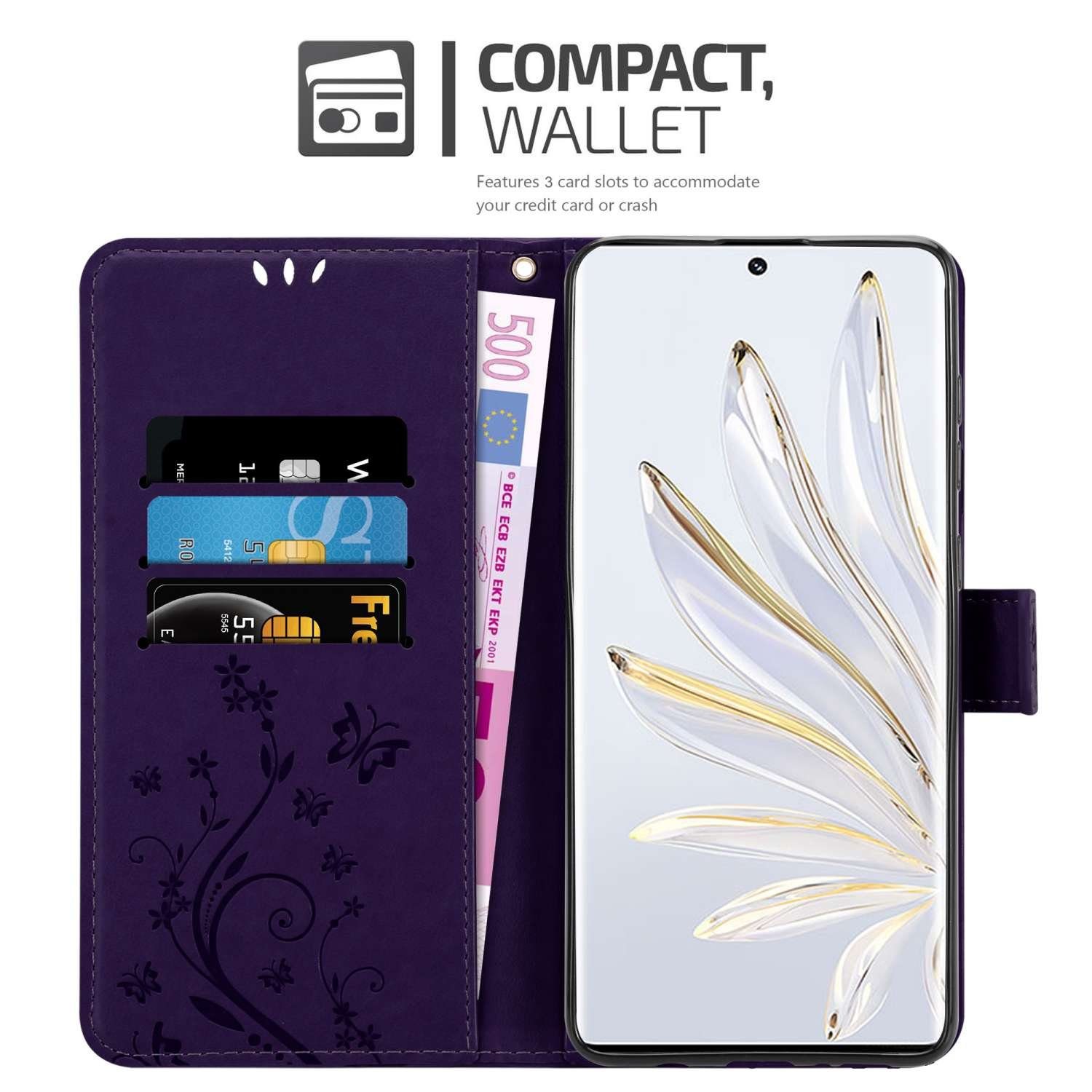Cadorabo Handyhülle für Honor 70 Hülle Honor 70, Hülle Schutzhülle Blumen Flower mit Standfunktion Kartenfach Magnet