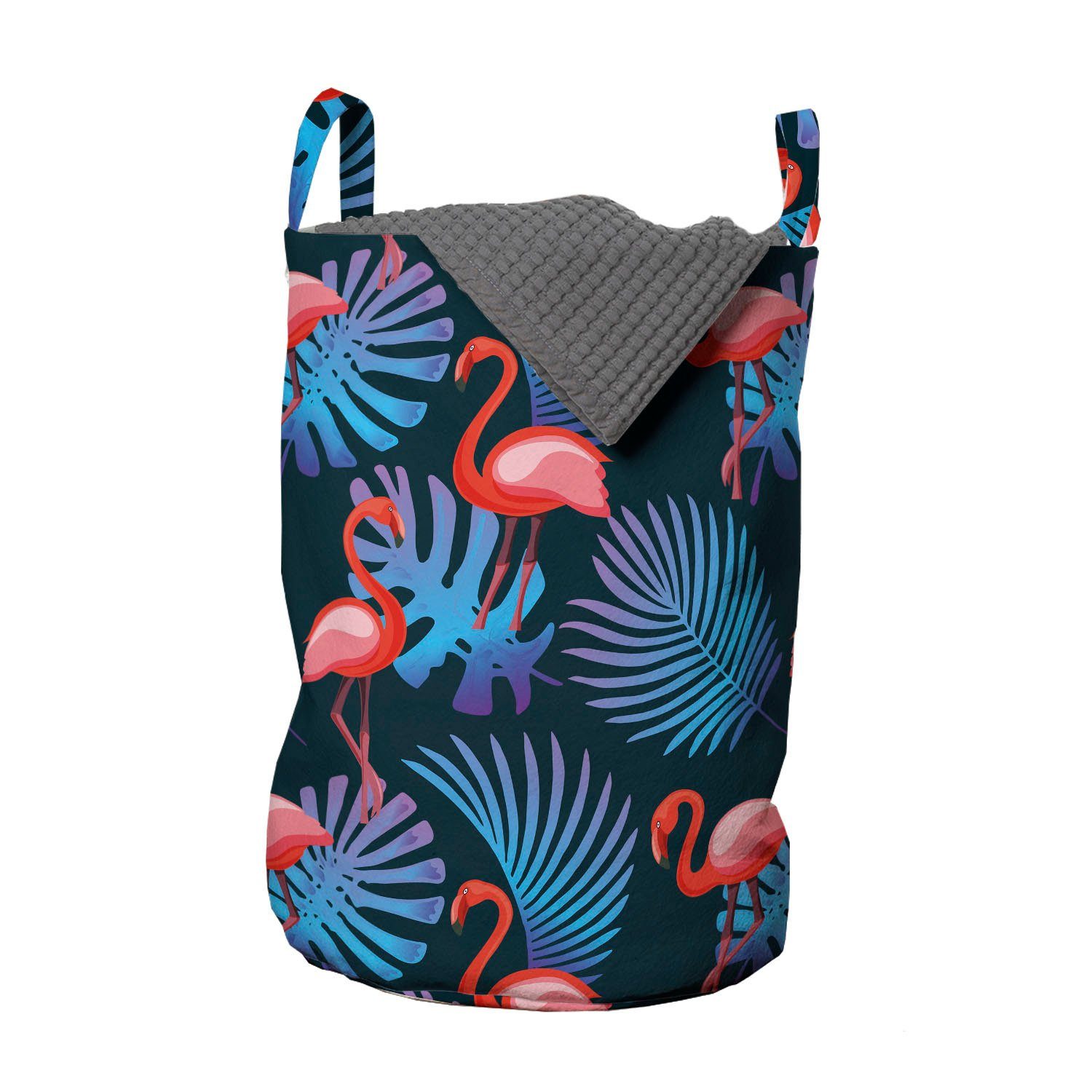 Abakuhaus Wäschesäckchen Wäschekorb mit Griffen Kordelzugverschluss für Waschsalons, Flamingo Monstera Pinnate Botanik