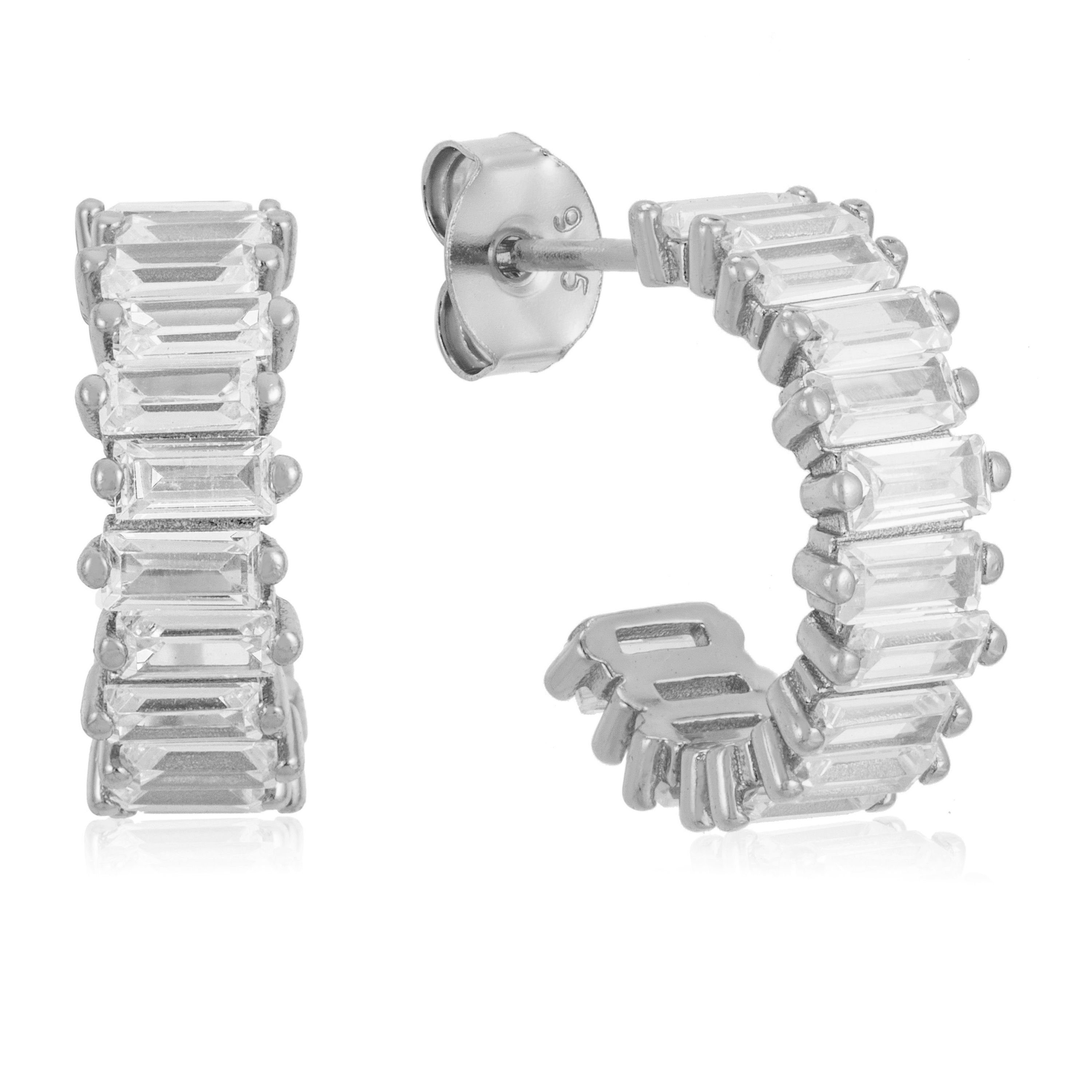 Brandlinger Paar Creolen Ohrringe Kreta, Silber 925 vergoldet, Weiße Zirkon günstig online kaufen