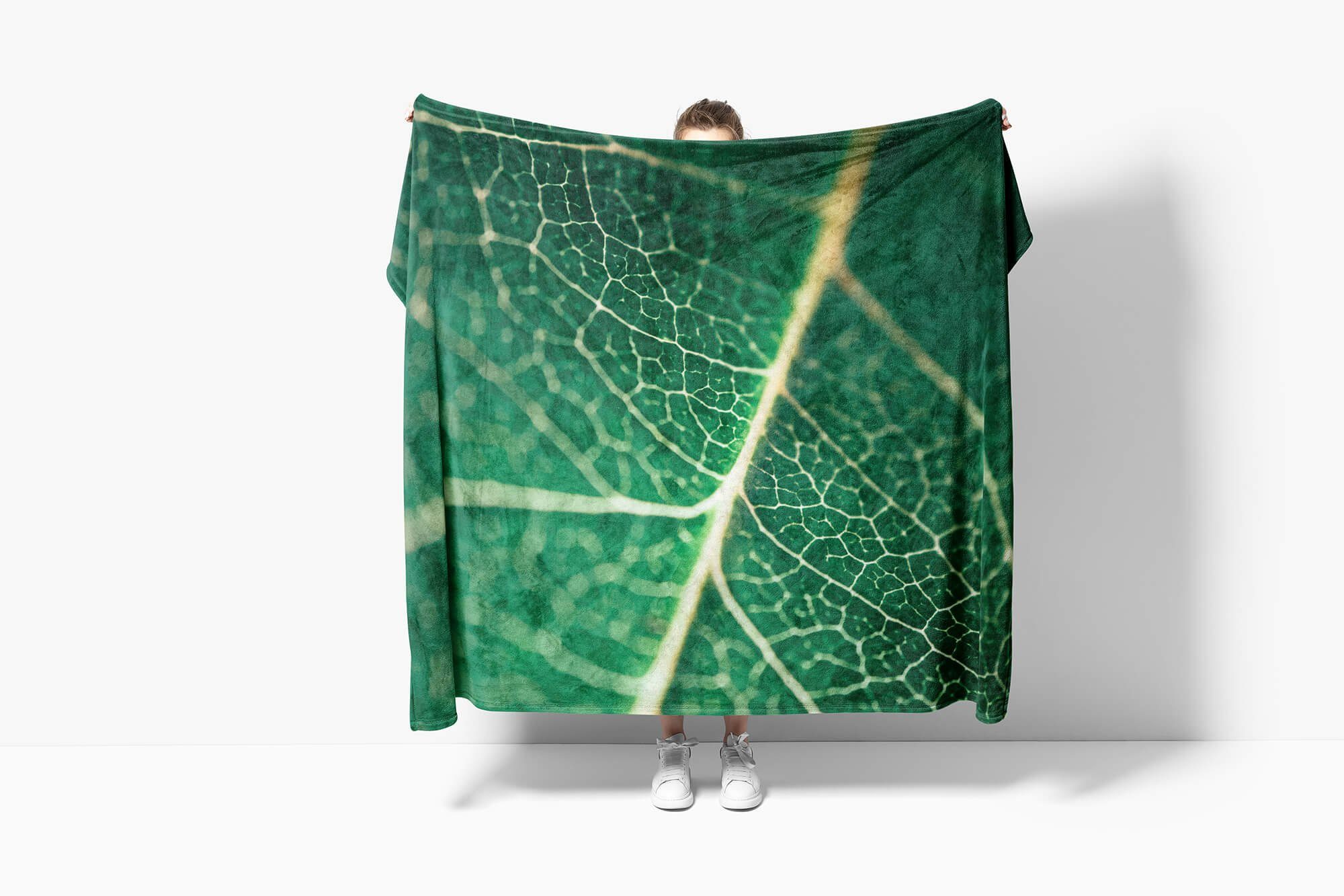 Sinus Art Handtücher Handtuch Strandhandtuch (1-St), Baumwolle-Polyester-Mix mit Fotomotiv Kuscheldecke Saunatuch Nahau, Blatt Handtuch Grünes