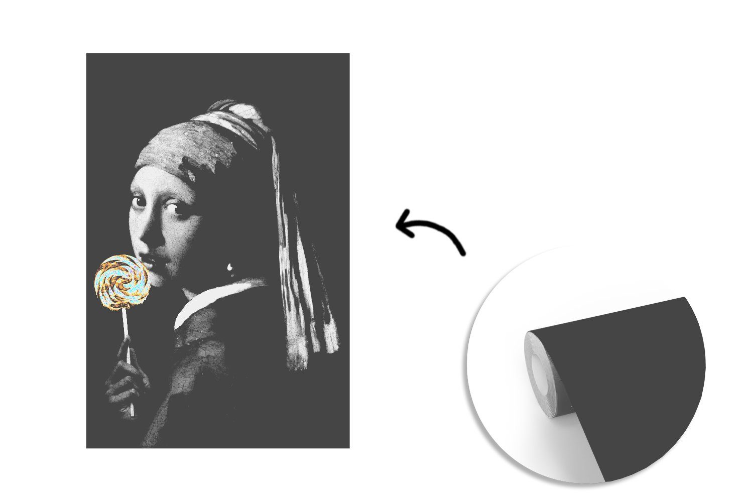 MuchoWow Fototapete Mädchen mit einem Wandtapete Perlenohrring Matt, - Tapete bedruckt, Montagefertig Vinyl für St), Lollipop Johannes Vermeer Gold, - Wohnzimmer, (3 