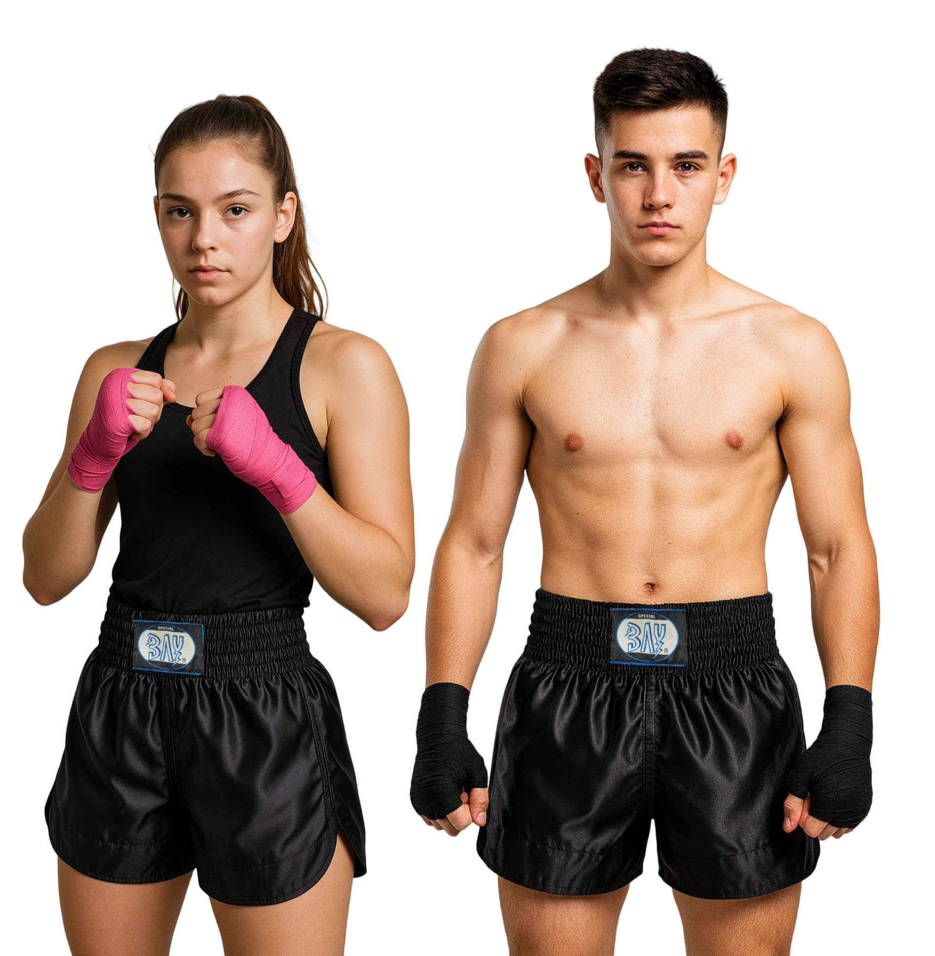 BAY-Sports Sporthose Thaiboxhose REMY Muay Thai Hose Shorts Thaiboxen MMA kurz Kickboxen kurze, leichte, locker sitzende Trainingshose, uni Schwarz