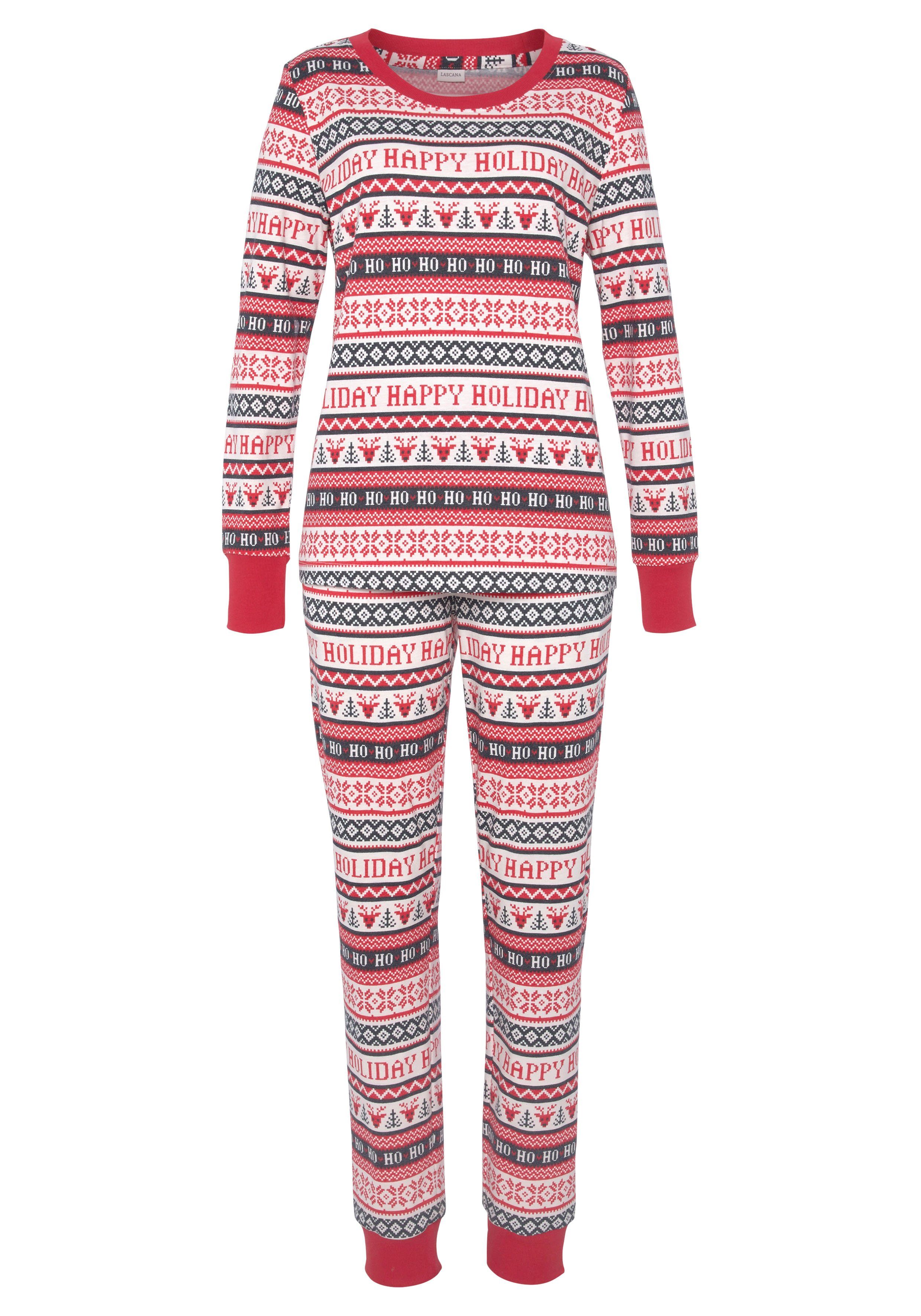 (2 dunkelrot winterlichem mit Druck gemustert tlg) LASCANA Pyjama