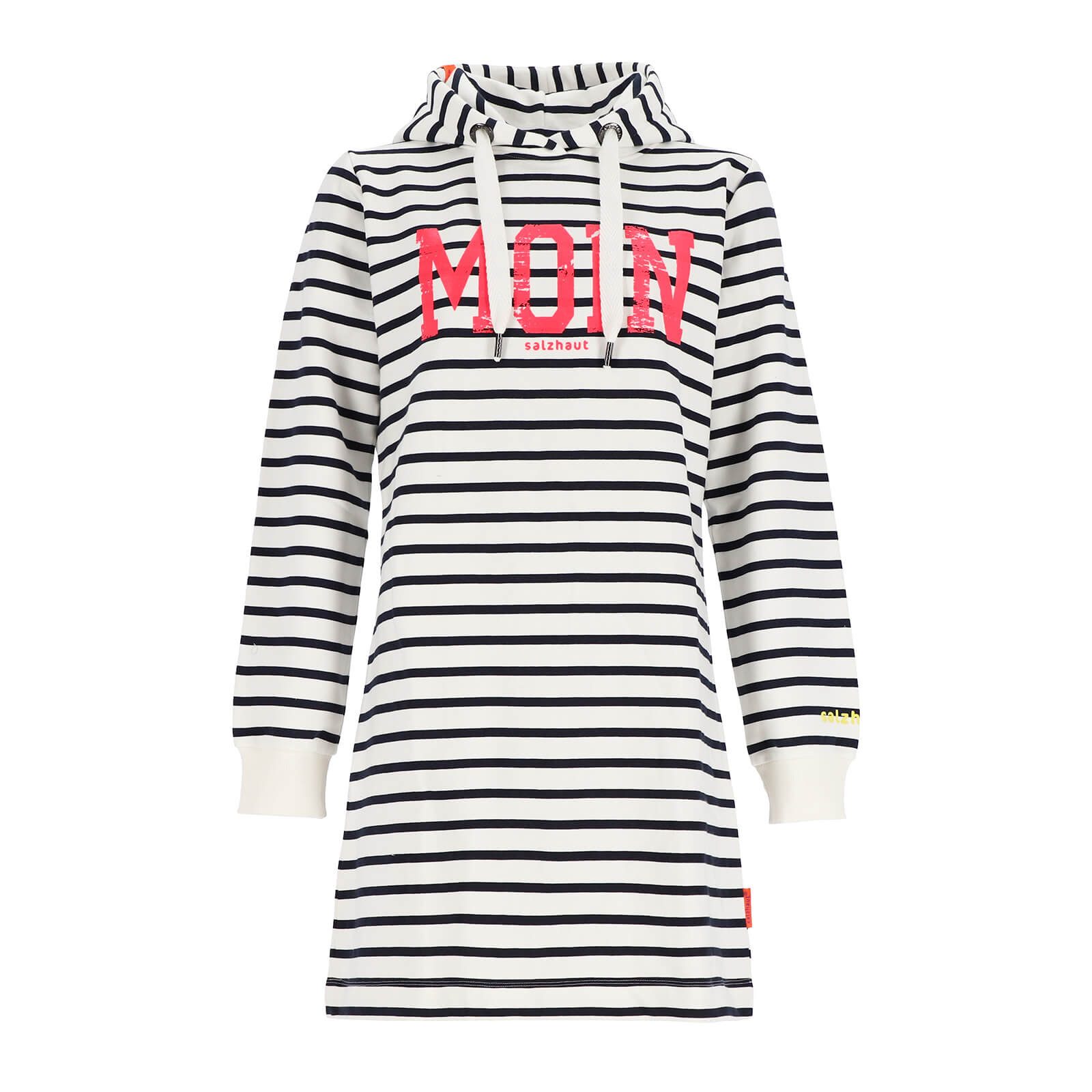salzhaut Sweatkleid Aust Damen Hoodie-Kleid Kapuzenkleid Aust mit Moin-Print und Streifen
