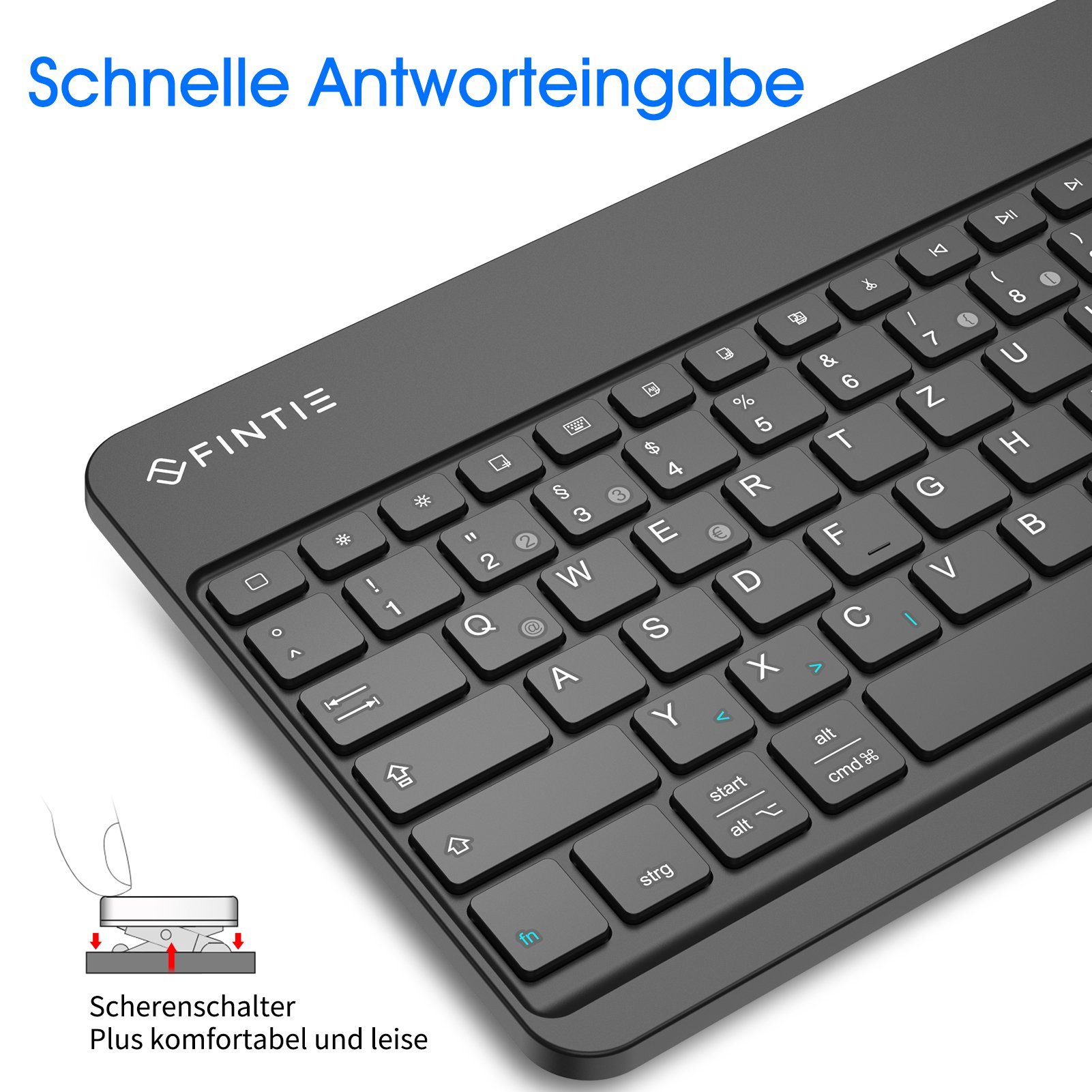 Fintie Ultradünn Bluetooth Tastatur, deutsche Layout QWERTZ Tablet-Tastatur (für iPad Air/Pro/Mini/iPad 10.9/10.2/9.7/iPhone/Samsung/Android) – Bild 5 von 5