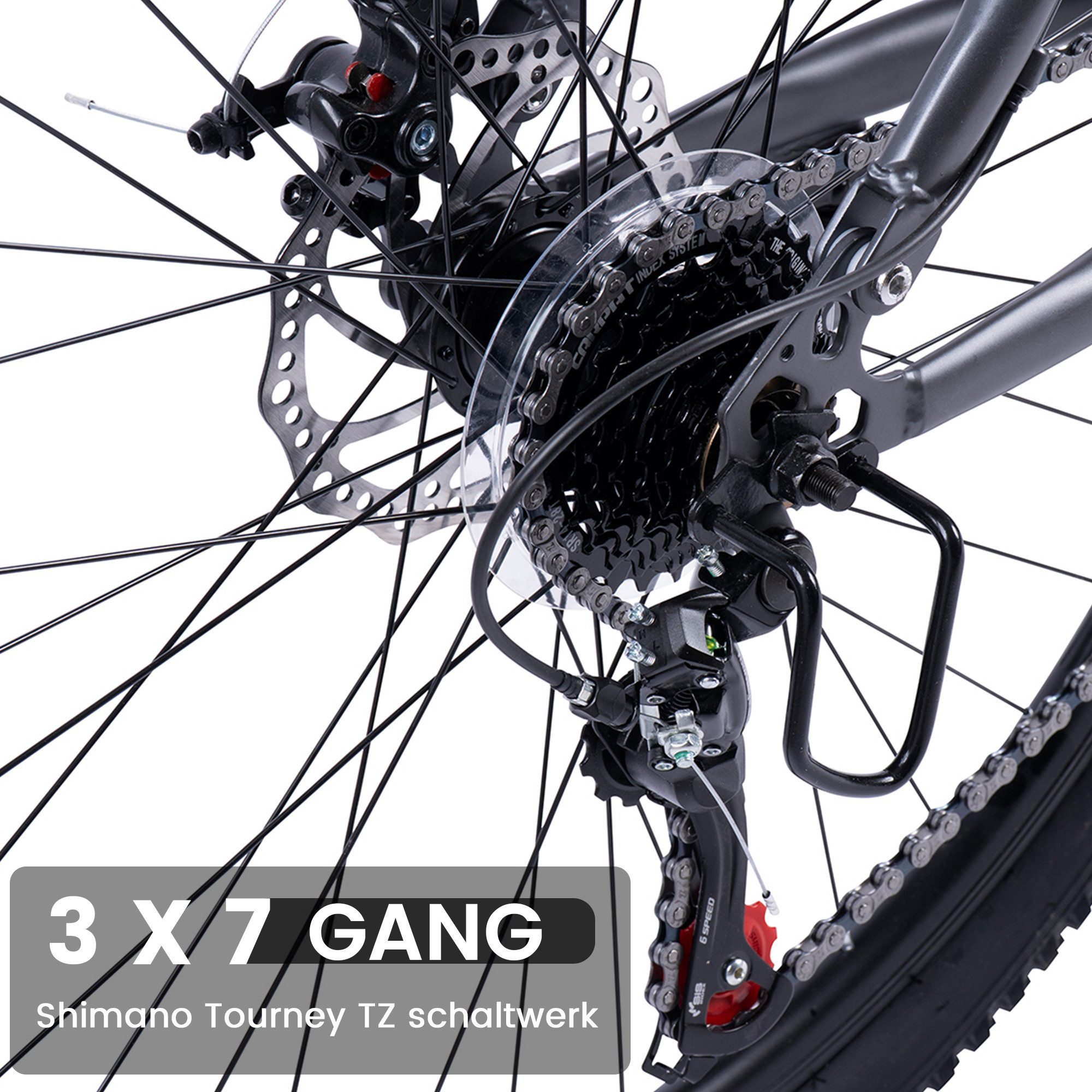 CARPAT SPORT Mountainbike 24 26 27.5 29 Zoll Fahrrad für Herren Damen Jungen, 21 Gang Shimano, mechanische Scheibenbremse, MTB Fahrrad Bike