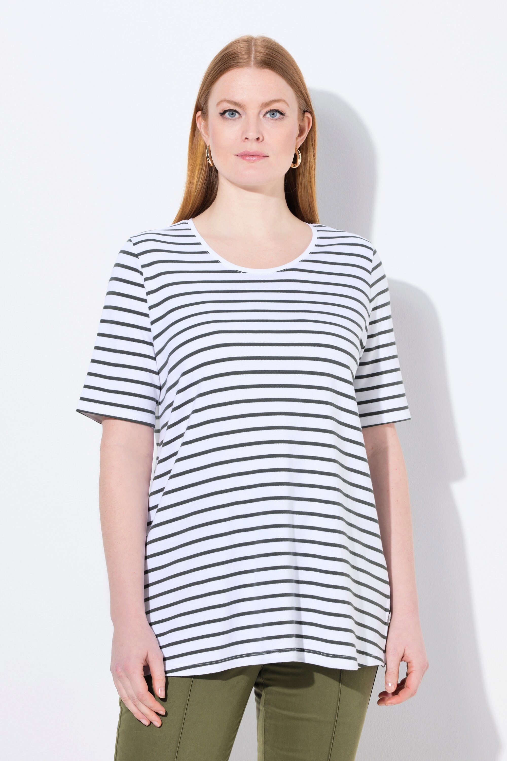 Ulla Popken T-Shirt Ringelshirt A-Linie Rundhals günstig online kaufen