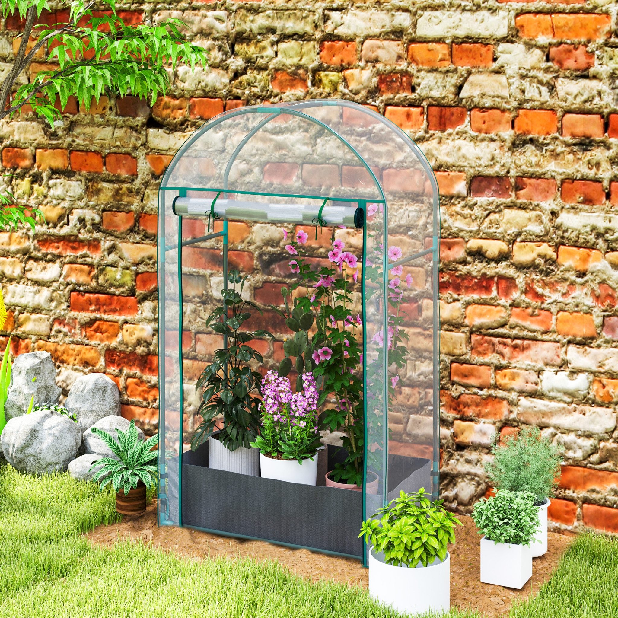 MC Star Gewächshaus Wandmontiertes Gewächshaus mit Pflanzsack und aufrollbarem Eingang, Stahl und Kunststoff, 89 x 50 x 152 cm, transparent