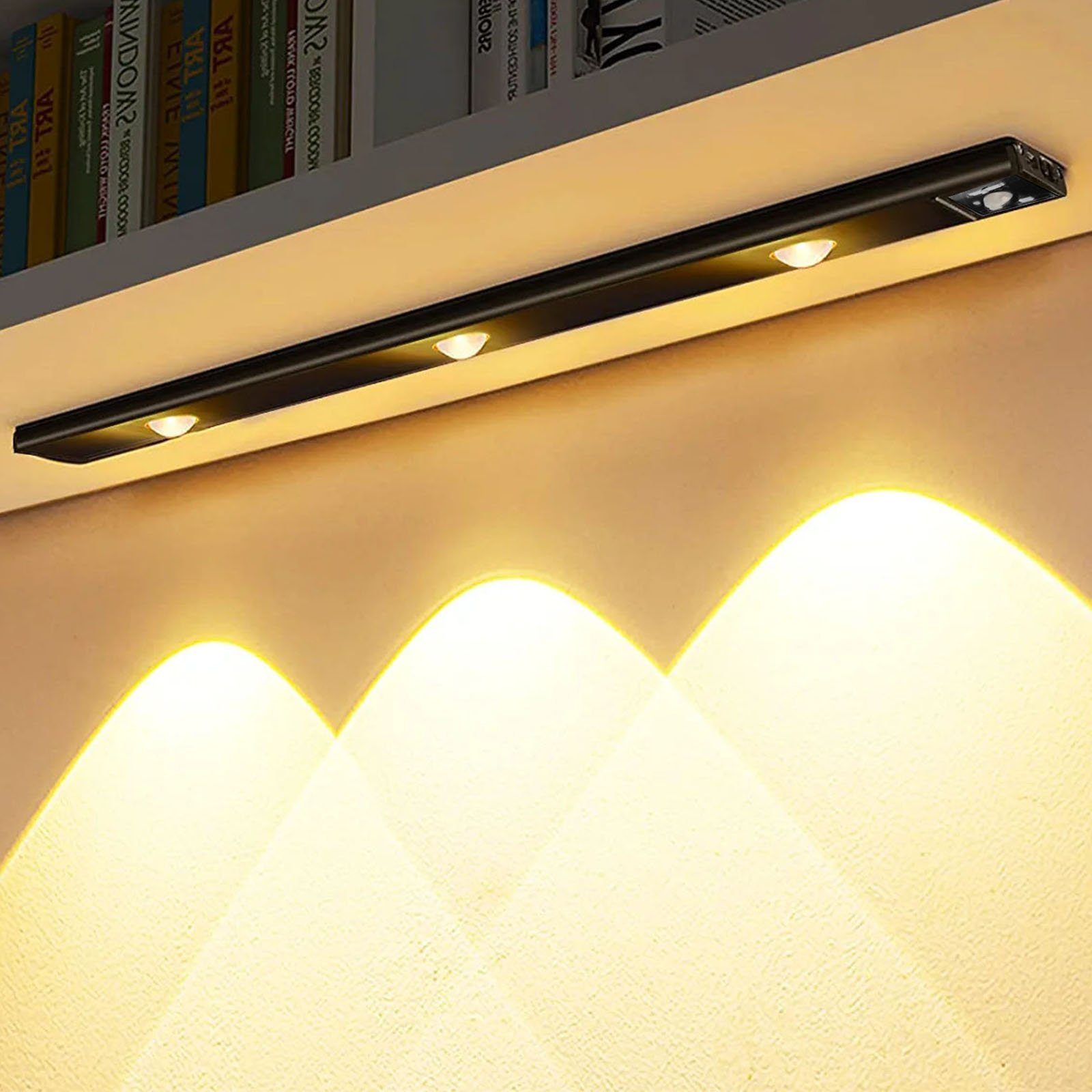 Sunicol LED Unterbauleuchte Schranklampe Bewegungsmelder, Magnetisch, Kabellose,3 Lichtfarben, Led Wandleuchte, Bewegungssensor, Ultradünne 120°-Induktion, USB-Laden für Unterbauleuchte Küche Schlafzimmer Kleiderschrank