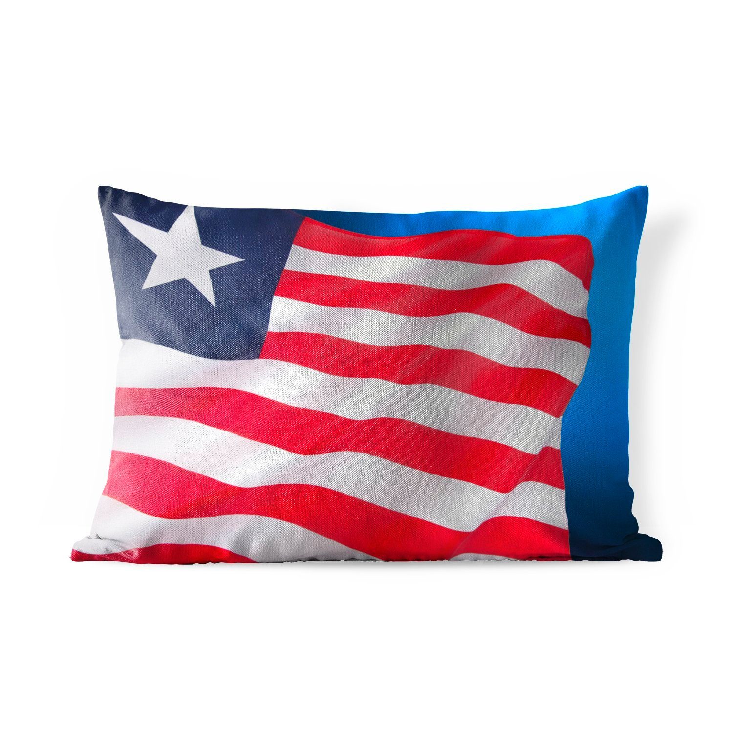 MuchoWow Dekokissen Flagge von Liberia auf blauem und schwarzem Hintergrund, Outdoor-Dekorationskissen, Polyester, Dekokissenbezug, Kissenhülle | Dekokissen
