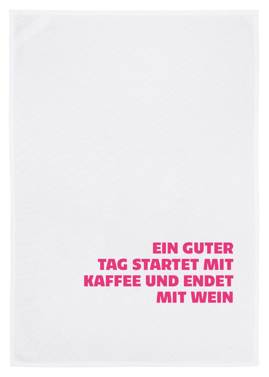 17;30 Hamburg Geschirrtuch Tag startet mit Kaffee endet mit Wein, Pink, (1-tlg), 50x70cm, Siebdruck