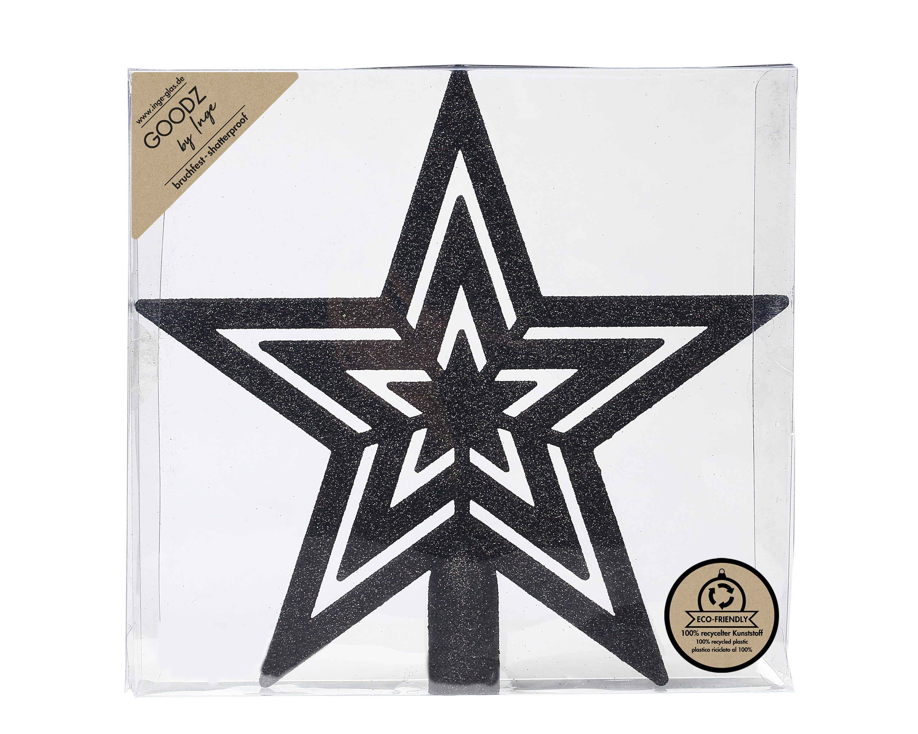 MAGIC by Inge Christbaumspitze, Christbaumspitze Stern 21,5cm Kunststoff mit Glitzer - Schwarz