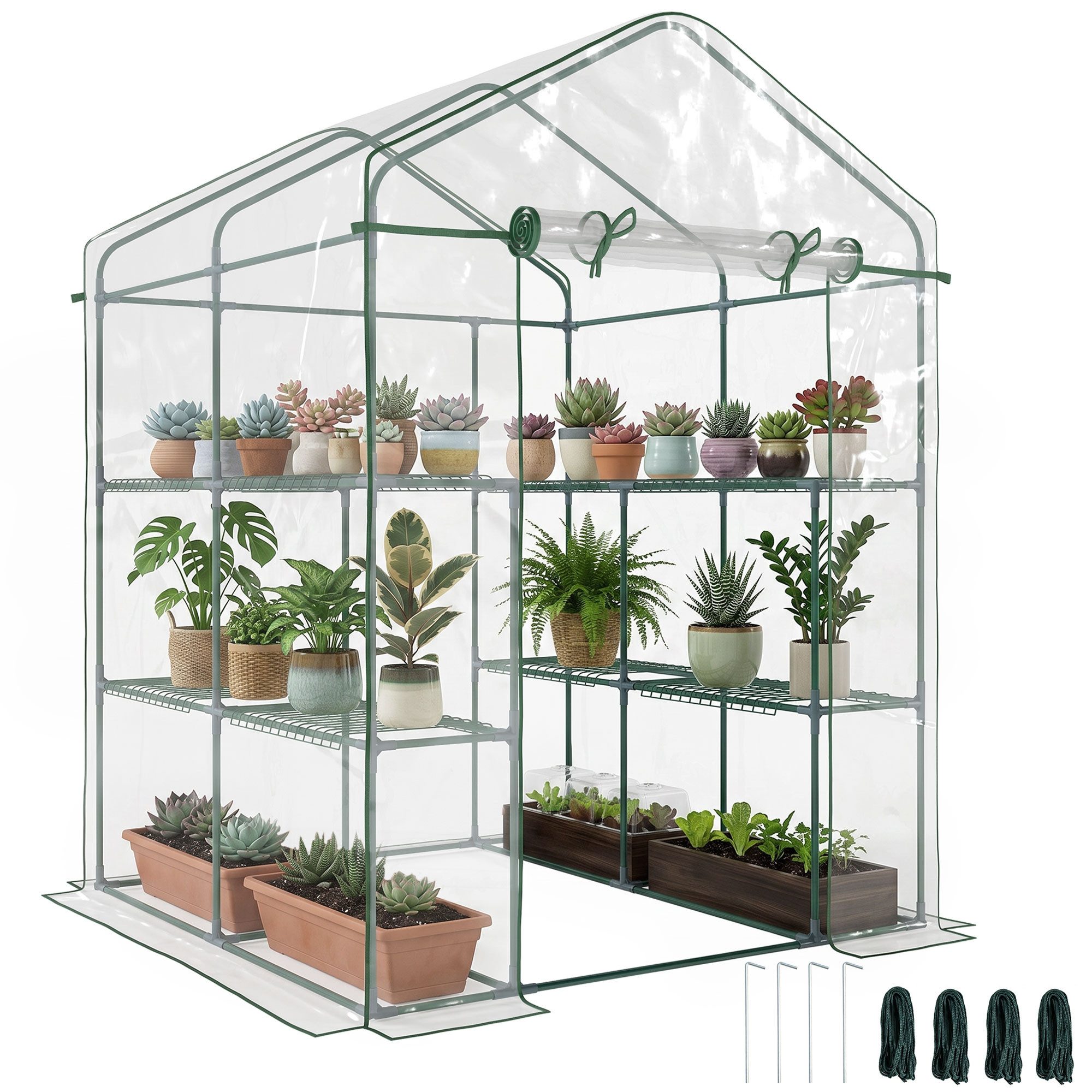 MC Star Gewächshaus Transparentes PVC-Gartengewächshaus für den Außenbereich, Balkongewächshaus mit Regalen für Gemüsepflanzen, 1,43 x 1,43 x 1,95 m