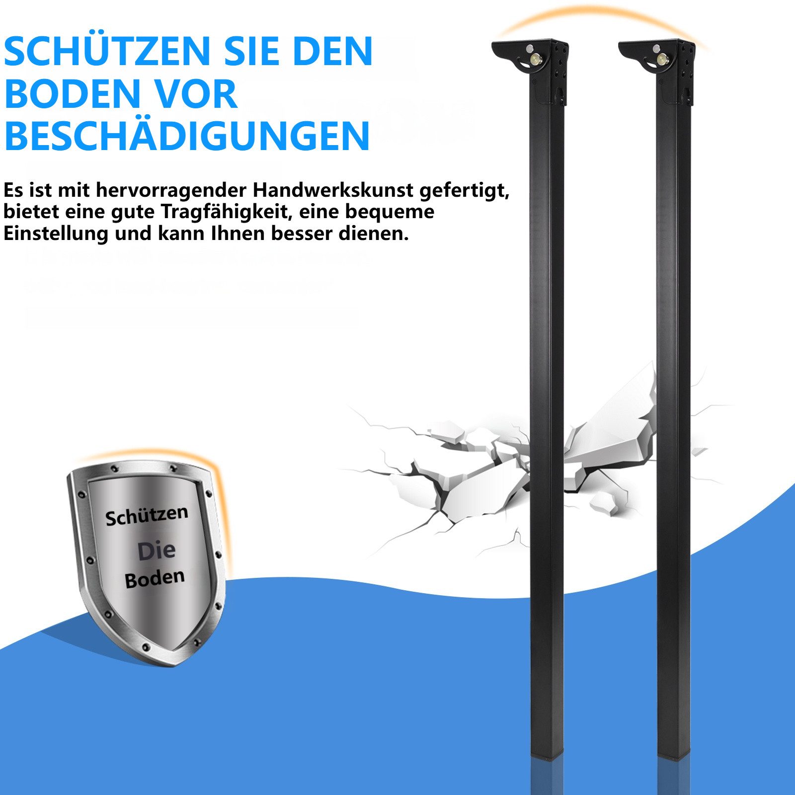 BlingBin Tischbein 4er Set 70cm Klapptischbeine aus Eisen, faltbare Tischfüße Schwarz, Robuste klappbare Tischbeine mit Gummifüßen für sicheren Stand