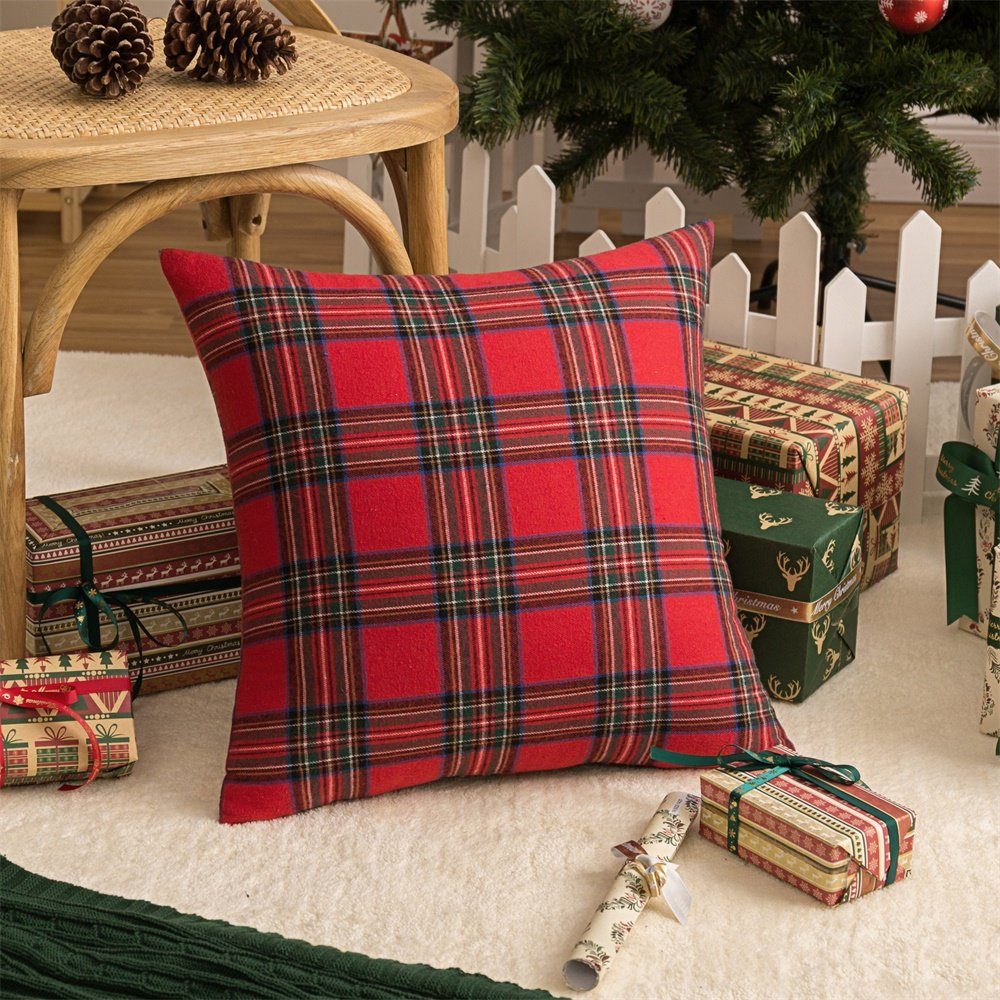 Kissenbezug Weihnachten Tartan Plaid, 45x45cm, für Bett Sofa Esszimmer Dekoration
