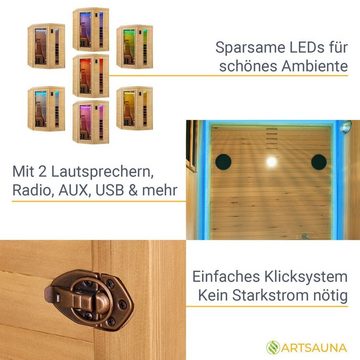 Artsauna Infrarotkabine Esbjerg Triplex-Heizsystem, für 2 Personen, Hemlock-Holz, Ionisator, HiFi-System, LED-Farblicht