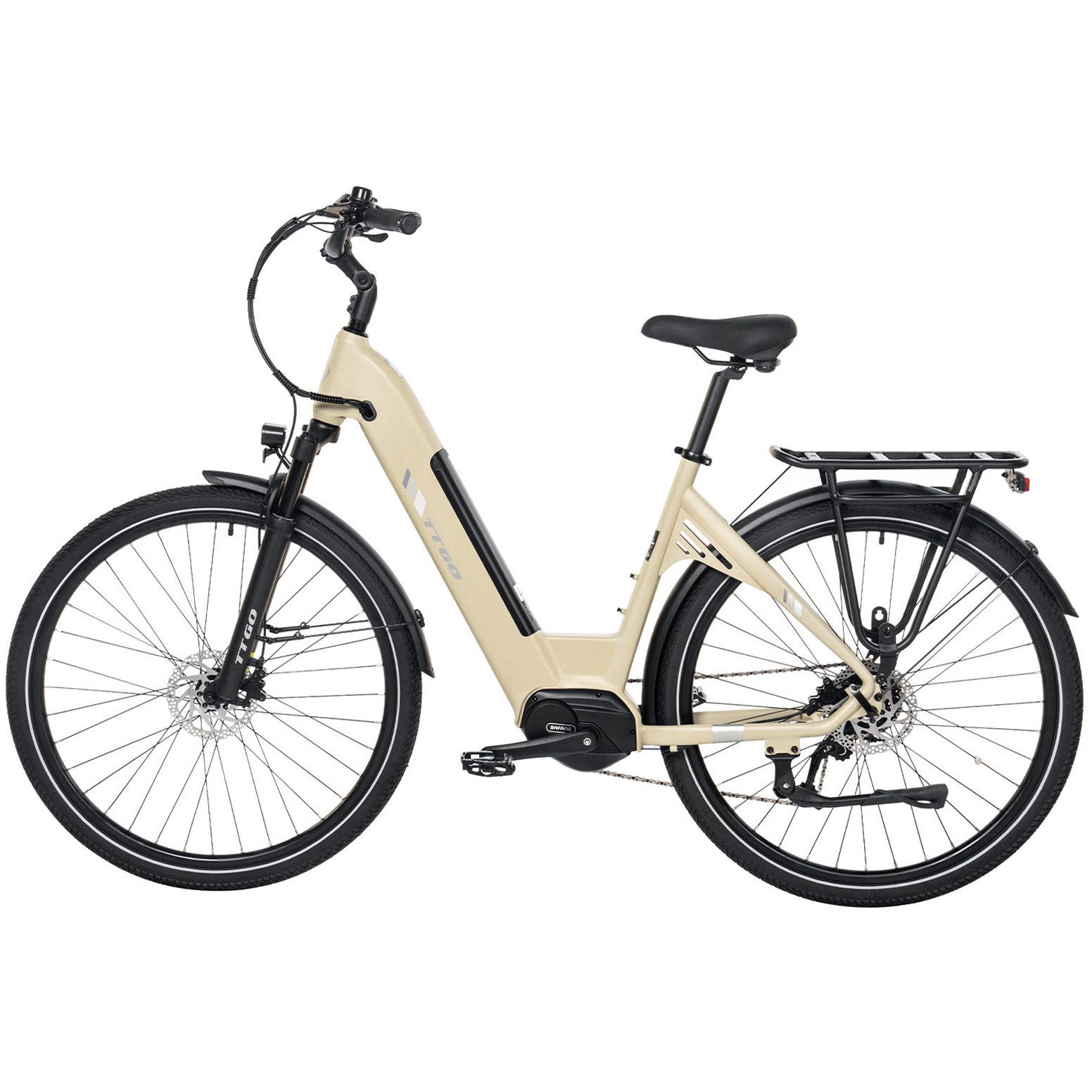 TTGO E-Bike Cityrad 28 Zoll, 75Nm Mittelmotor, Drehmomentsensor, 140km, Lockout-Federgabel, 9 Gang Shimano, Kettenschaltung, Mittelmotor, 648 Wh, Tiefeinstieg, hydr. Bremsen, Elektrofahrrad für Damen und Herren